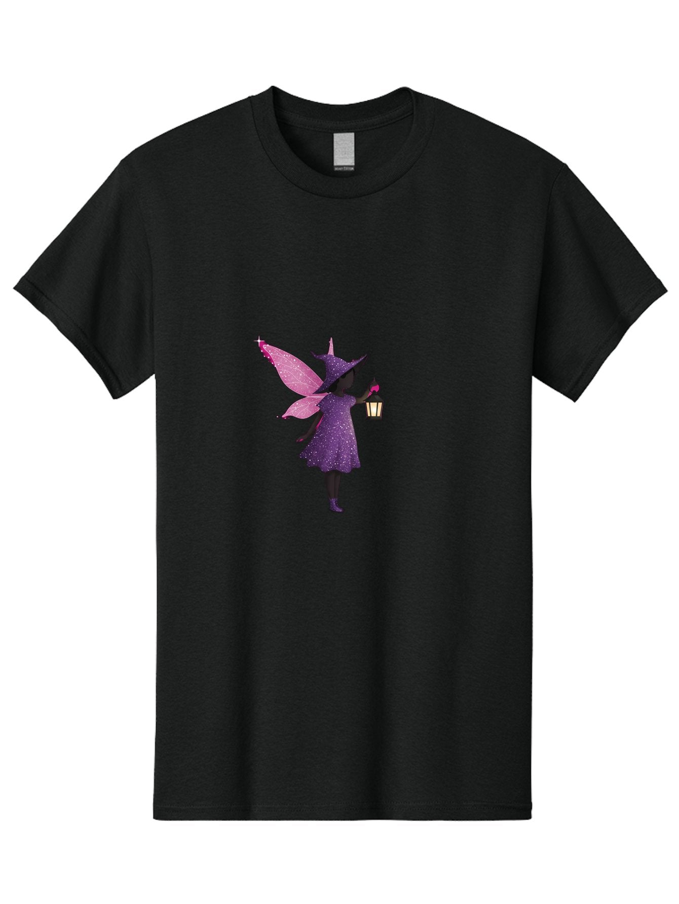 Fairy-Witch Men'S Graphic Tee, 100% Cotton, Comfortable Casual Summer Wear, Machine Washable, Fairy With Lantern, Magical Creature, Fantasy Art, Whimsical Design, Mystical Being, Purple Dress, Pink Wings, Sparkly Details, Lantern In Hand Bad082 3