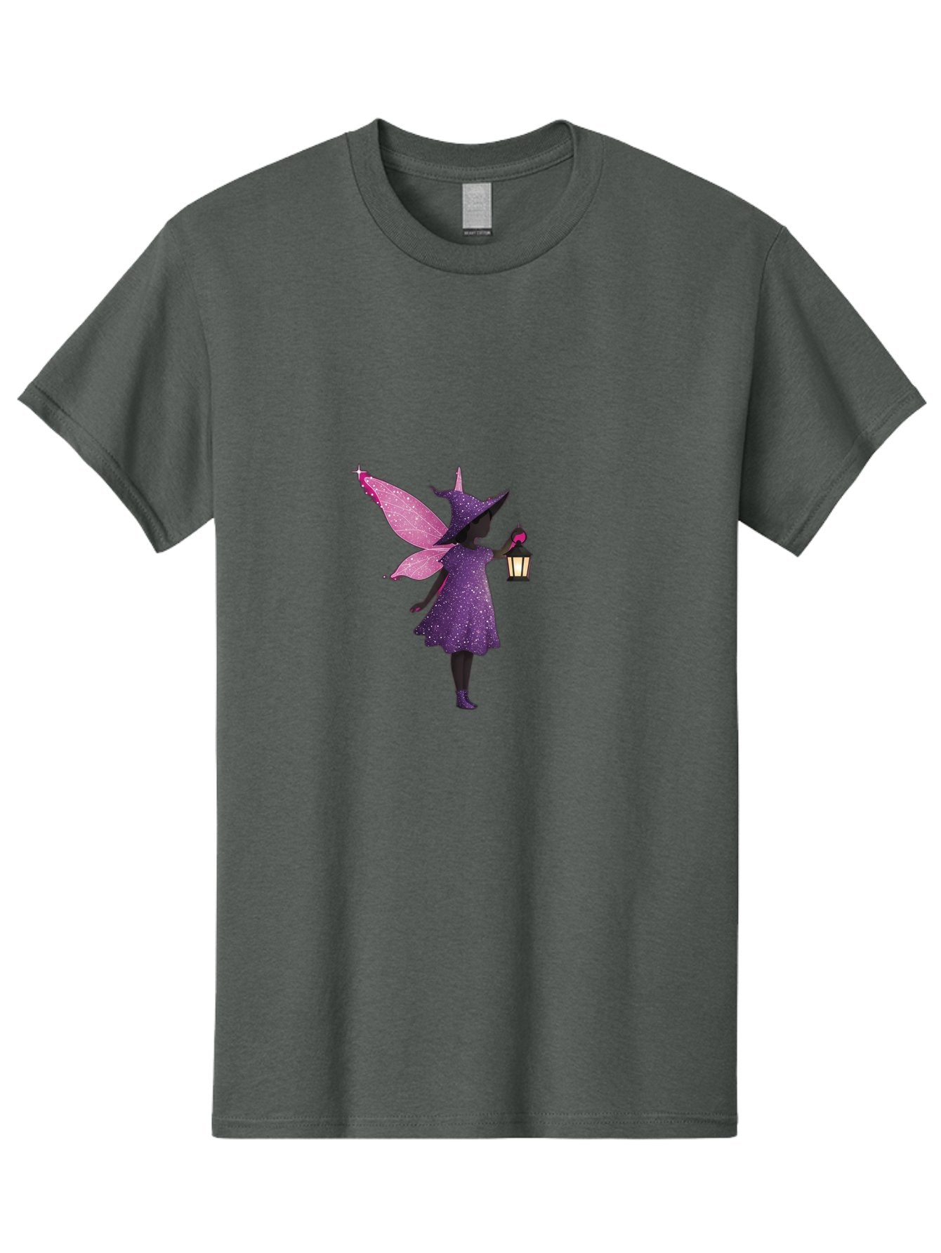 Fairy-Witch Men'S Graphic Tee, 100% Cotton, Comfortable Casual Summer Wear, Machine Washable, Fairy With Lantern, Magical Creature, Fantasy Art, Whimsical Design, Mystical Being, Purple Dress, Pink Wings, Sparkly Details, Lantern In Hand Bad082 8