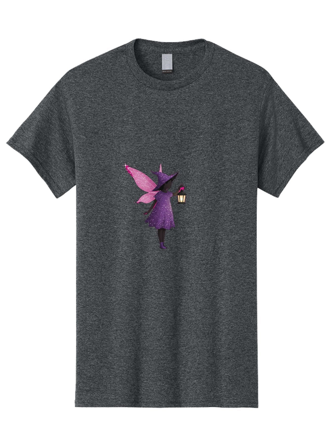 Fairy-Witch Men'S Graphic Tee, 100% Cotton, Comfortable Casual Summer Wear, Machine Washable, Fairy With Lantern, Magical Creature, Fantasy Art, Whimsical Design, Mystical Being, Purple Dress, Pink Wings, Sparkly Details, Lantern In Hand Bad082 13