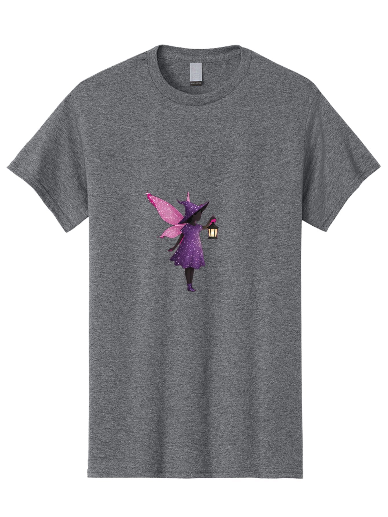 Fairy-Witch Men'S Graphic Tee, 100% Cotton, Comfortable Casual Summer Wear, Machine Washable, Fairy With Lantern, Magical Creature, Fantasy Art, Whimsical Design, Mystical Being, Purple Dress, Pink Wings, Sparkly Details, Lantern In Hand Bad082 11