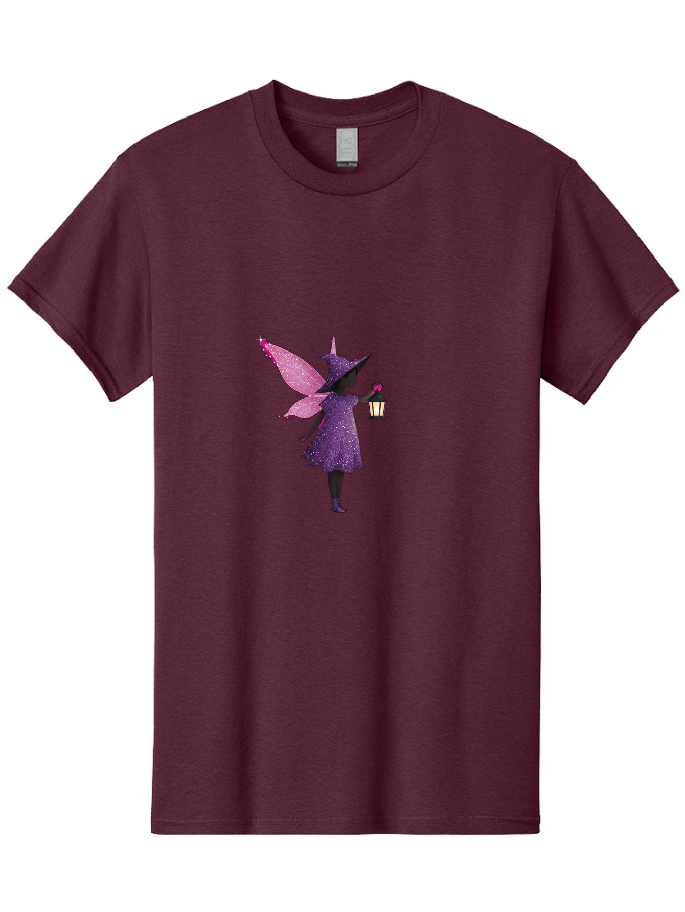 Fairy-Witch Men'S Graphic Tee, 100% Cotton, Comfortable Casual Summer Wear, Machine Washable, Fairy With Lantern, Magical Creature, Fantasy Art, Whimsical Design, Mystical Being, Purple Dress, Pink Wings, Sparkly Details, Lantern In Hand Bad082
