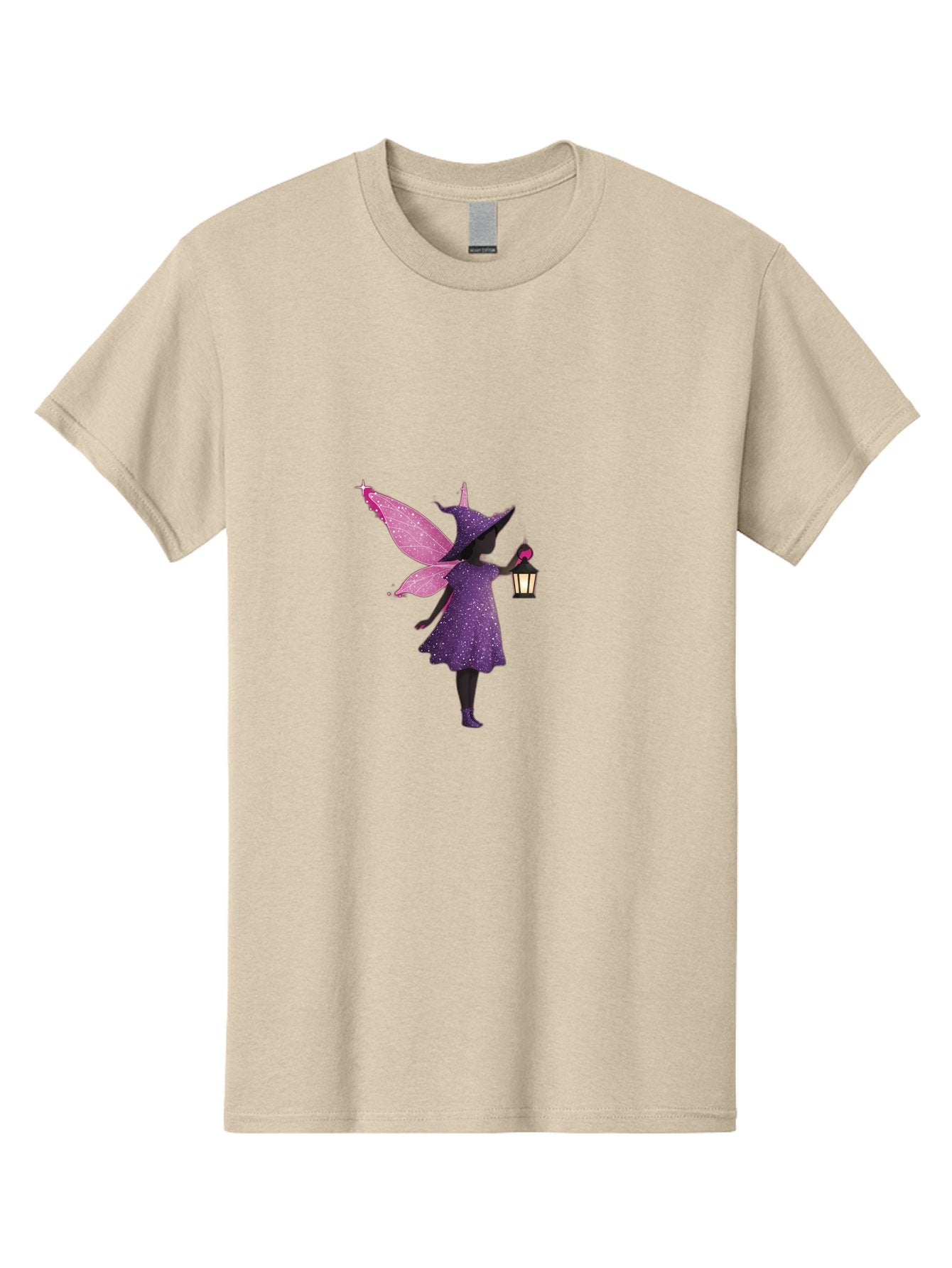 Fairy-Witch Men'S Graphic Tee, 100% Cotton, Comfortable Casual Summer Wear, Machine Washable, Fairy With Lantern, Magical Creature, Fantasy Art, Whimsical Design, Mystical Being, Purple Dress, Pink Wings, Sparkly Details, Lantern In Hand Bad082 15