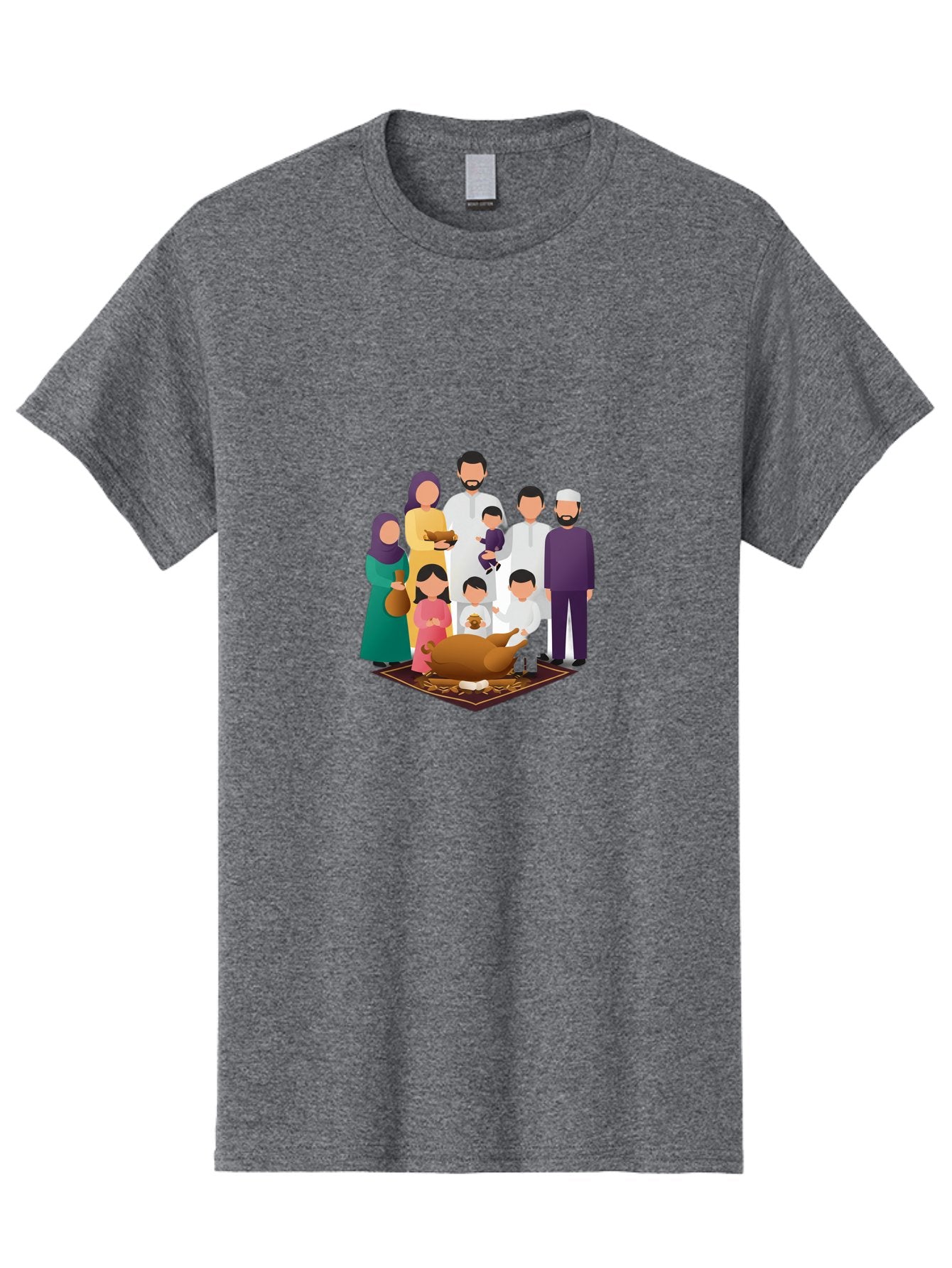 Family-Gathering-Around-Roasted-Lamb Men'S Graphic Tee, 100% Cotton, Comfortable Casual Summer Wear, Machine Washable, Family Gathering, Islamic Celebration, Eid Al-Adha, Traditional Clothing, Sacrificial Lamb, Joyful Moments, Family Bonding, Bad083 9