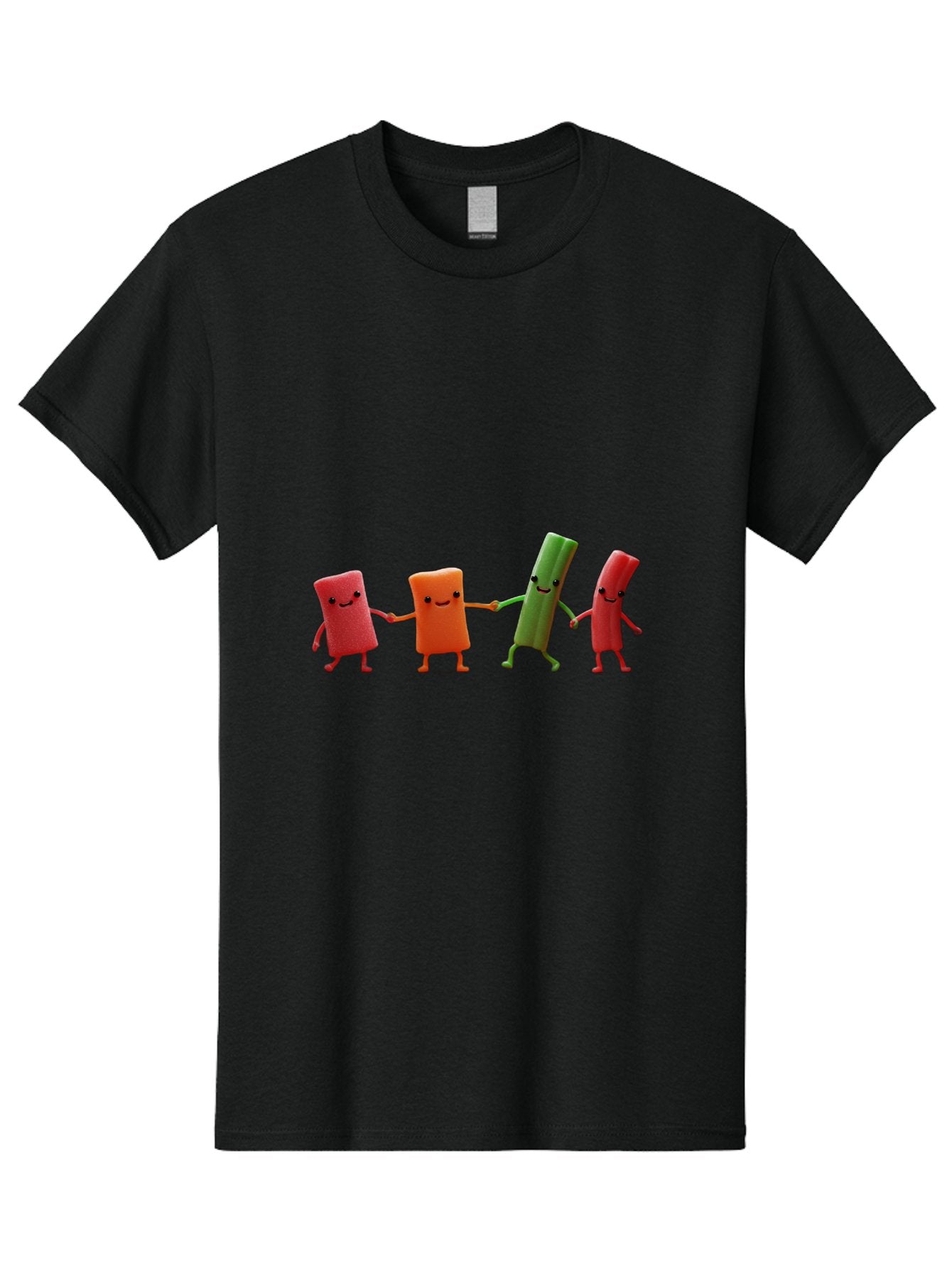 Felt-Characters-Holding-Hands Men'S Graphic Tee, 100% Cotton, Comfortable Casual Summer Wear, Machine Washable, Anthropomorphic Vegetables, Happy Faces, Holding Hands, Anthropomorphic Characters, Vegetables With Arms And Legs, Bad086 9