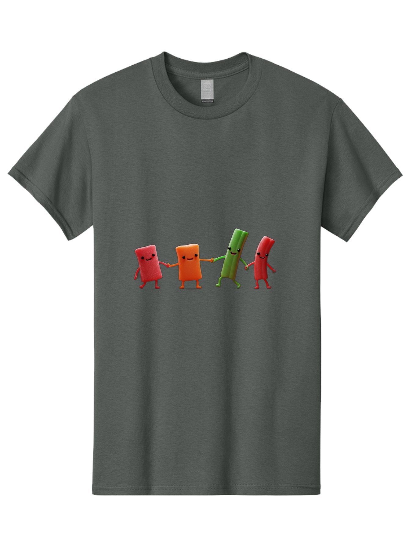 Felt-Characters-Holding-Hands Men'S Graphic Tee, 100% Cotton, Comfortable Casual Summer Wear, Machine Washable, Anthropomorphic Vegetables, Happy Faces, Holding Hands, Anthropomorphic Characters, Vegetables With Arms And Legs, Bad086 13