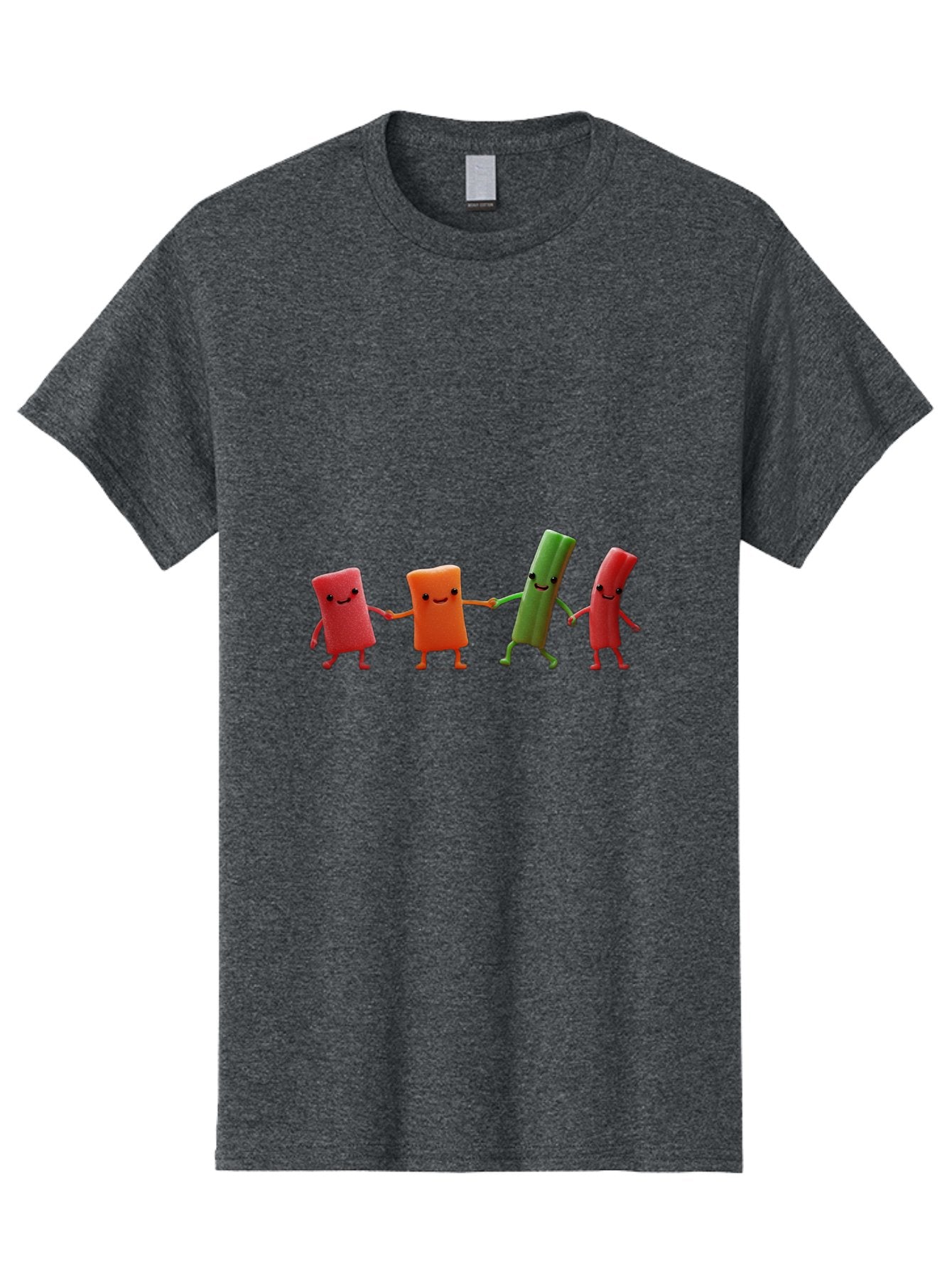 Felt-Characters-Holding-Hands Men'S Graphic Tee, 100% Cotton, Comfortable Casual Summer Wear, Machine Washable, Anthropomorphic Vegetables, Happy Faces, Holding Hands, Anthropomorphic Characters, Vegetables With Arms And Legs, Bad086