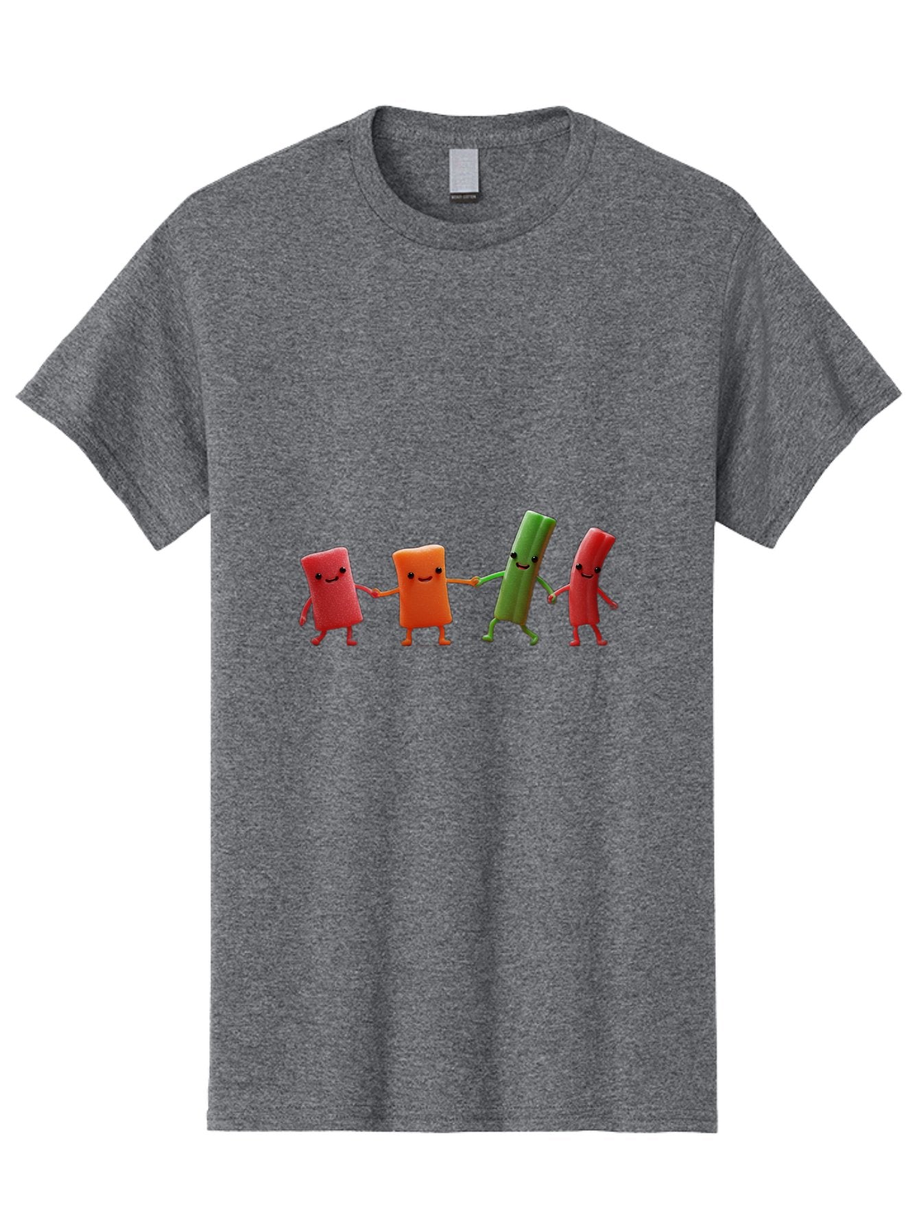 Felt-Characters-Holding-Hands Men'S Graphic Tee, 100% Cotton, Comfortable Casual Summer Wear, Machine Washable, Anthropomorphic Vegetables, Happy Faces, Holding Hands, Anthropomorphic Characters, Vegetables With Arms And Legs, Bad086 15