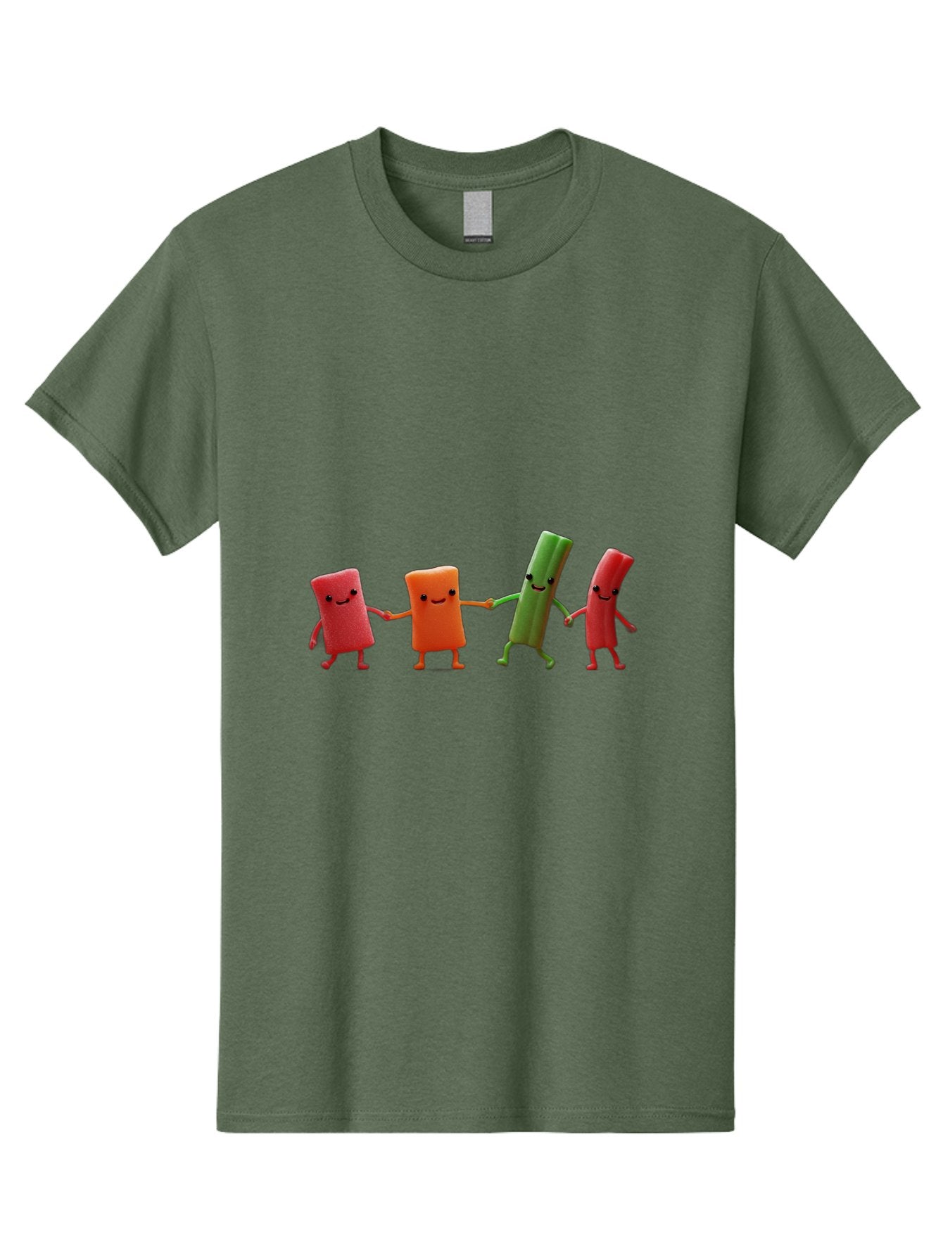Felt-Characters-Holding-Hands Men'S Graphic Tee, 100% Cotton, Comfortable Casual Summer Wear, Machine Washable, Anthropomorphic Vegetables, Happy Faces, Holding Hands, Anthropomorphic Characters, Vegetables With Arms And Legs, Bad086 12