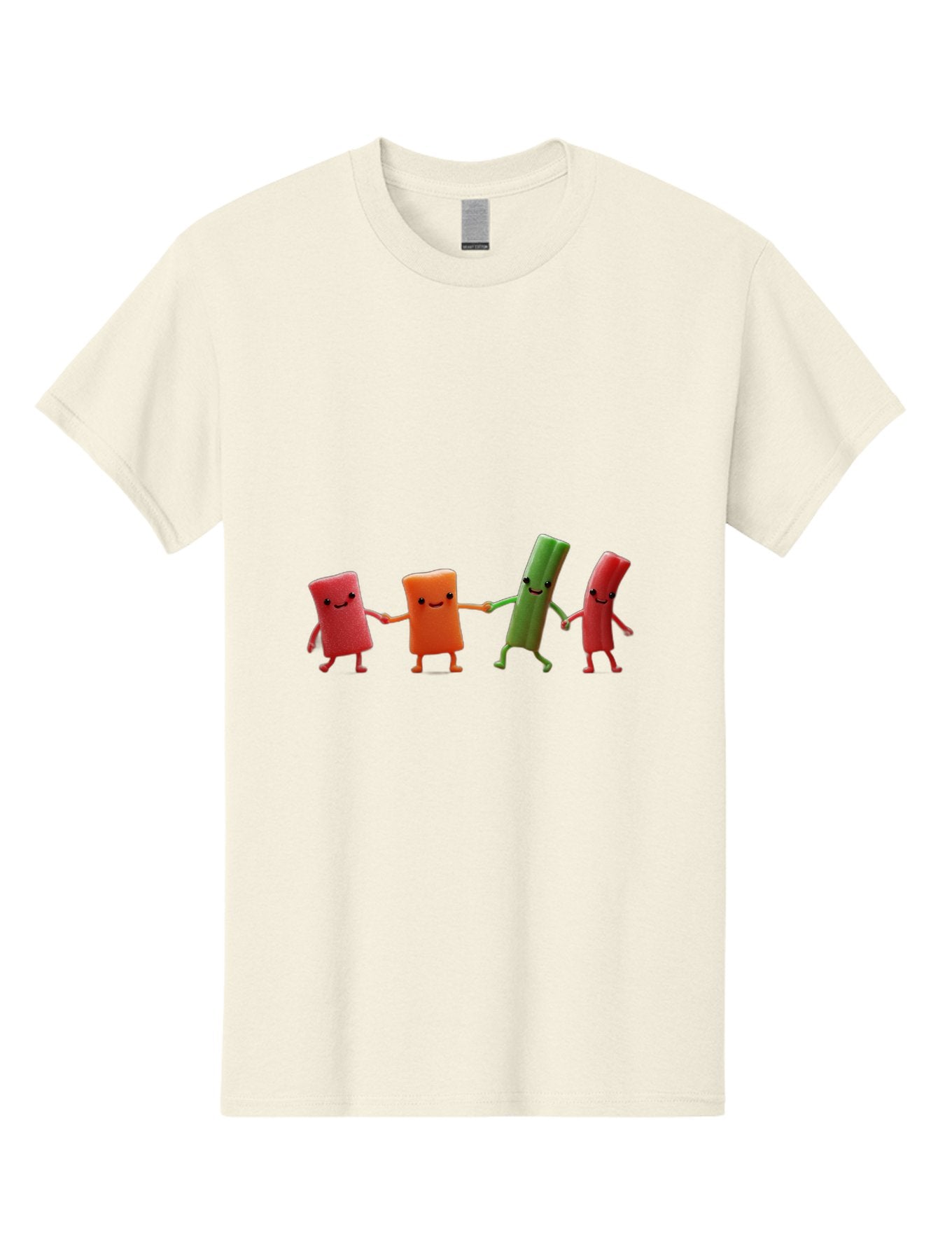 Felt-Characters-Holding-Hands Men'S Graphic Tee, 100% Cotton, Comfortable Casual Summer Wear, Machine Washable, Anthropomorphic Vegetables, Happy Faces, Holding Hands, Anthropomorphic Characters, Vegetables With Arms And Legs, Bad086 7