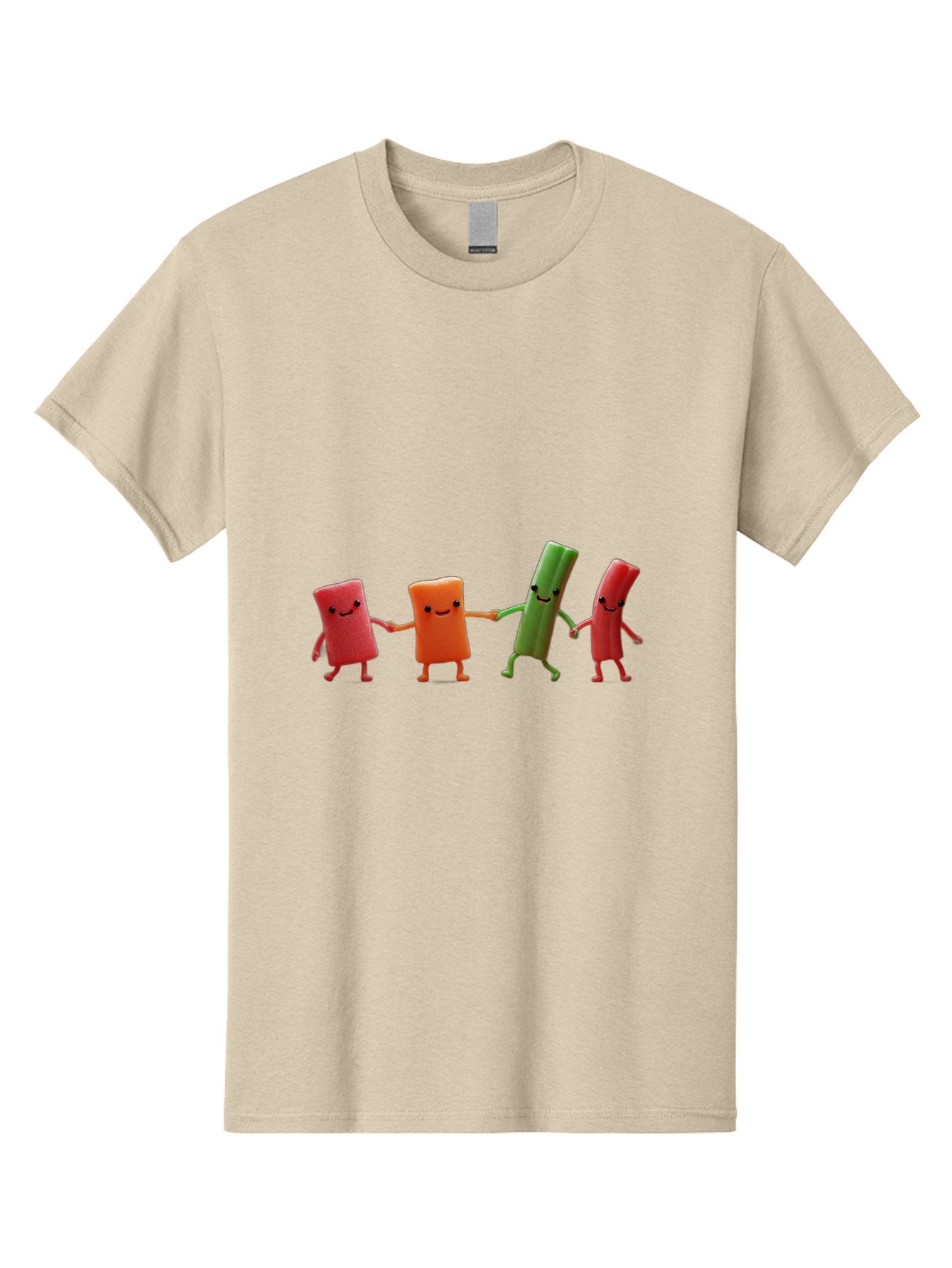 Felt-Characters-Holding-Hands Men'S Graphic Tee, 100% Cotton, Comfortable Casual Summer Wear, Machine Washable, Anthropomorphic Vegetables, Happy Faces, Holding Hands, Anthropomorphic Characters, Vegetables With Arms And Legs, Bad086 11