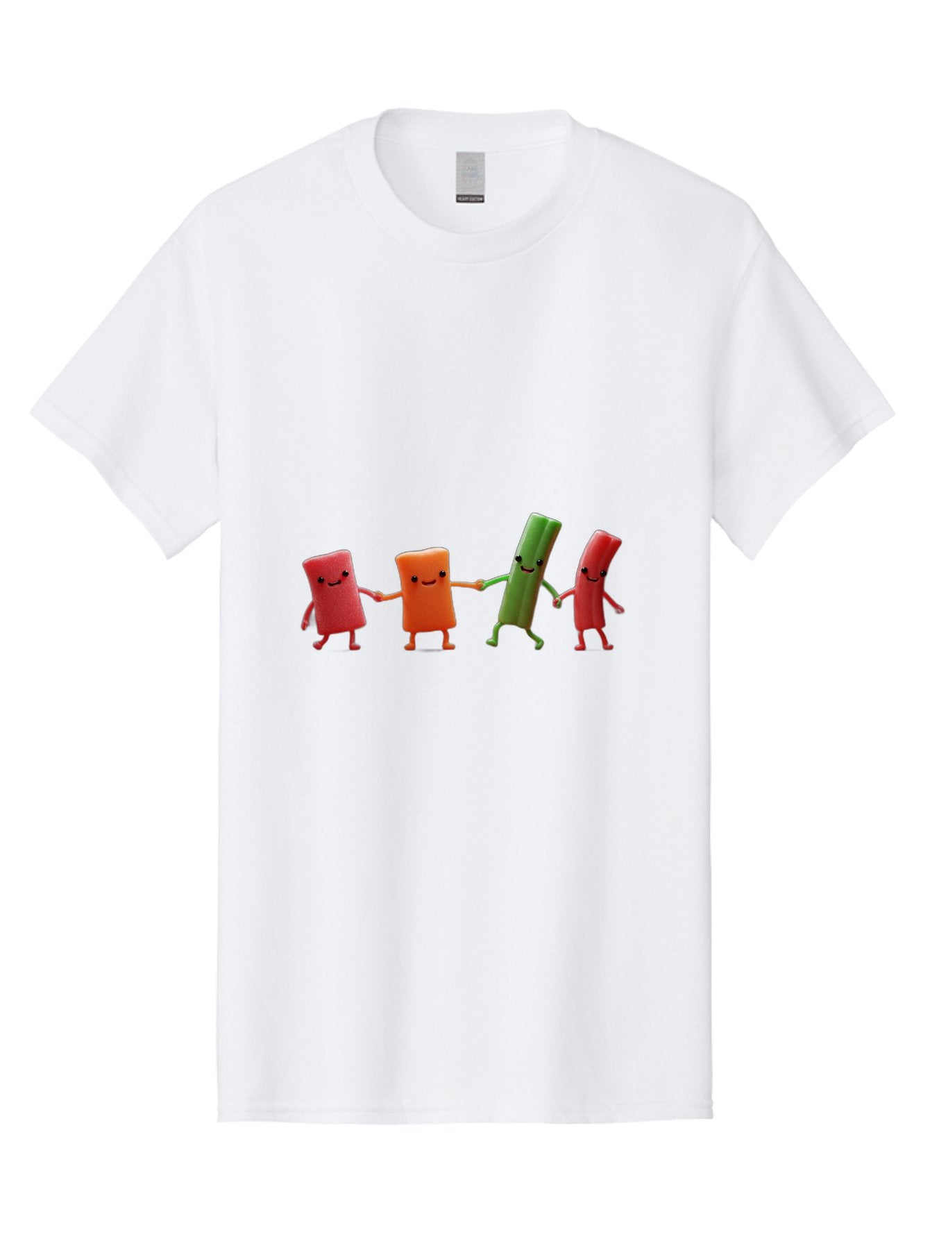 Felt-Characters-Holding-Hands Men'S Graphic Tee, 100% Cotton, Comfortable Casual Summer Wear, Machine Washable, Anthropomorphic Vegetables, Happy Faces, Holding Hands, Anthropomorphic Characters, Vegetables With Arms And Legs, Bad086 4