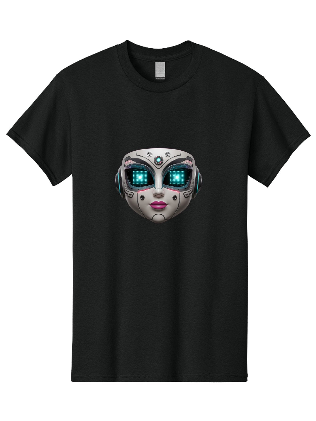 Female-Robot-Head Men'S Graphic Tee, 100% Cotton, Comfortable Casual Summer Wear, Machine Washable, Robotic Face, Futuristic Design, Glowing Blue Eyes, Metallic Sheen, Tech-Savvy, Artificial Intelligence, Cybernetic Enhancements, Bad087 13