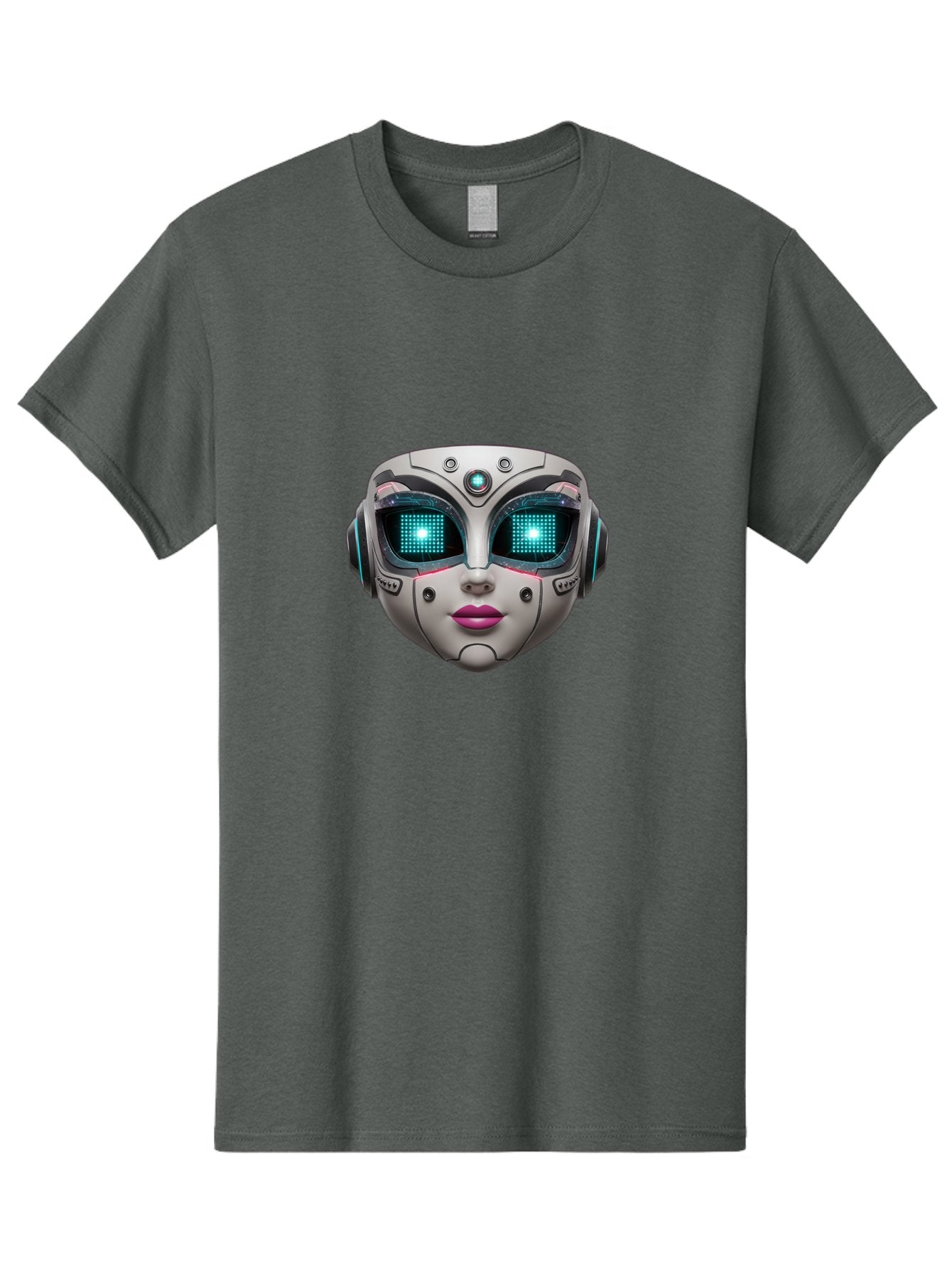 Female-Robot-Head Men'S Graphic Tee, 100% Cotton, Comfortable Casual Summer Wear, Machine Washable, Robotic Face, Futuristic Design, Glowing Blue Eyes, Metallic Sheen, Tech-Savvy, Artificial Intelligence, Cybernetic Enhancements, Bad087 11