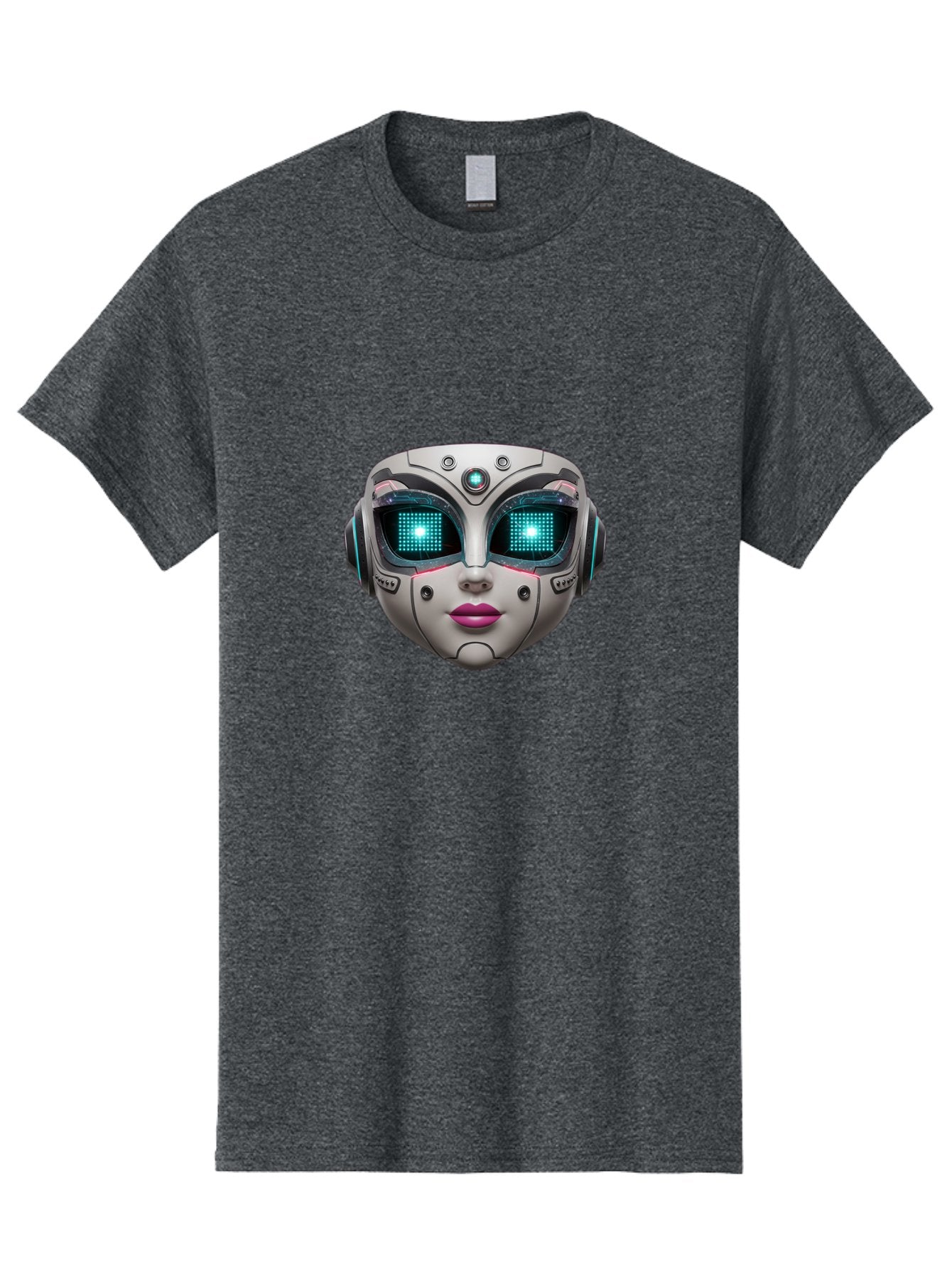 Female-Robot-Head Men'S Graphic Tee, 100% Cotton, Comfortable Casual Summer Wear, Machine Washable, Robotic Face, Futuristic Design, Glowing Blue Eyes, Metallic Sheen, Tech-Savvy, Artificial Intelligence, Cybernetic Enhancements, Bad087 6