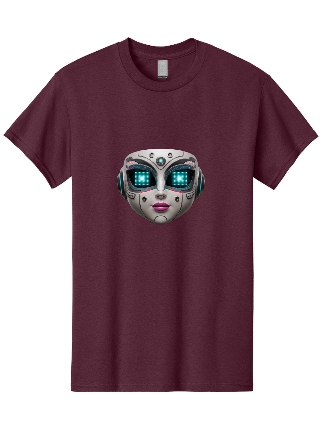 Female-Robot-Head Men'S Graphic Tee, 100% Cotton, Comfortable Casual Summer Wear, Machine Washable, Robotic Face, Futuristic Design, Glowing Blue Eyes, Metallic Sheen, Tech-Savvy, Artificial Intelligence, Cybernetic Enhancements, Bad087 9