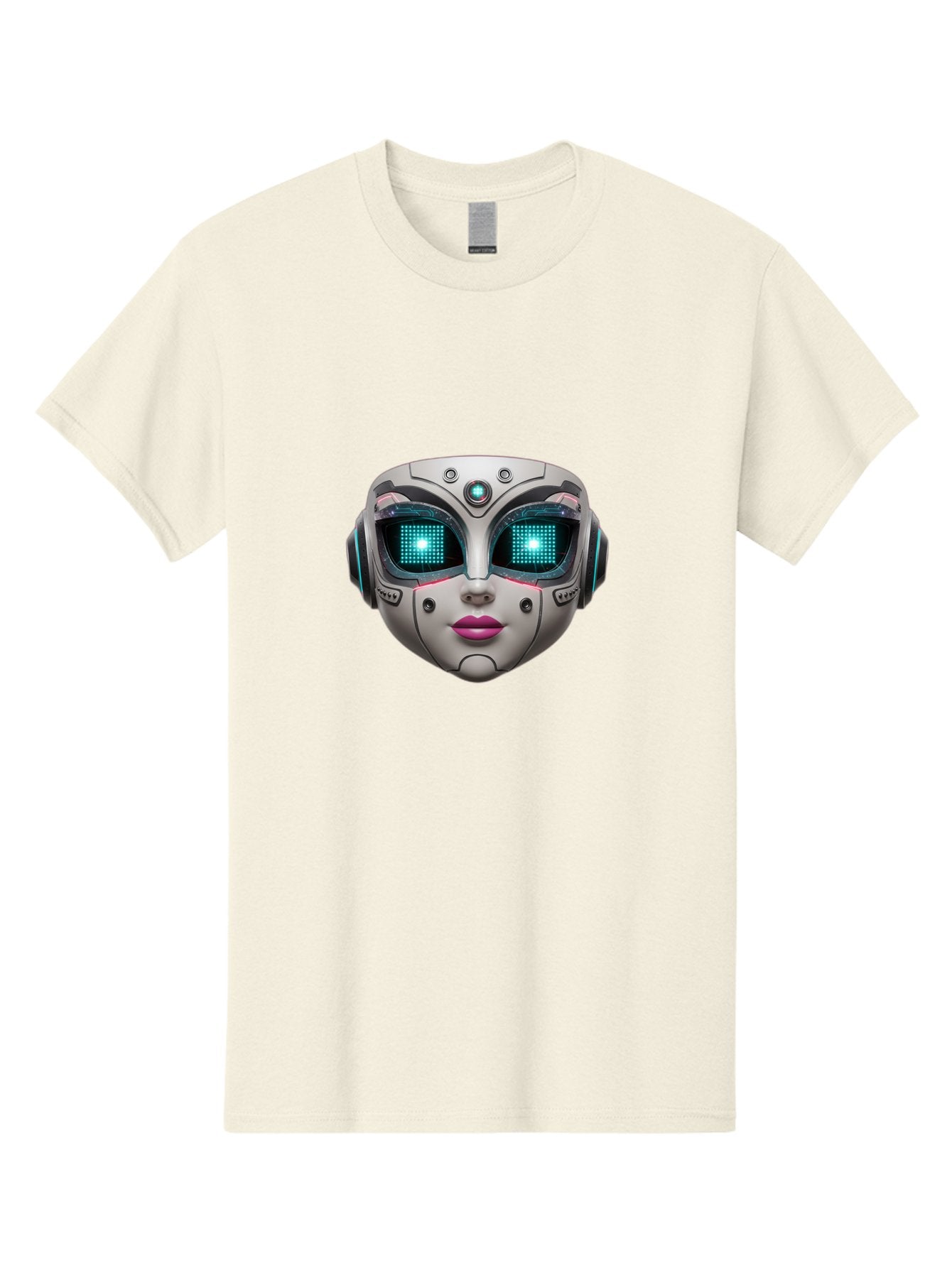 Female-Robot-Head Men'S Graphic Tee, 100% Cotton, Comfortable Casual Summer Wear, Machine Washable, Robotic Face, Futuristic Design, Glowing Blue Eyes, Metallic Sheen, Tech-Savvy, Artificial Intelligence, Cybernetic Enhancements, Bad087 5