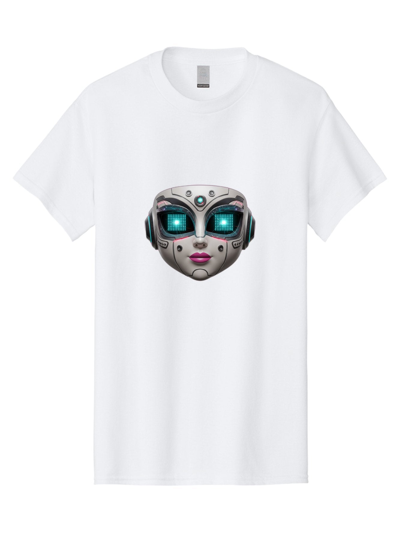 Female-Robot-Head Men'S Graphic Tee, 100% Cotton, Comfortable Casual Summer Wear, Machine Washable, Robotic Face, Futuristic Design, Glowing Blue Eyes, Metallic Sheen, Tech-Savvy, Artificial Intelligence, Cybernetic Enhancements, Bad087 14