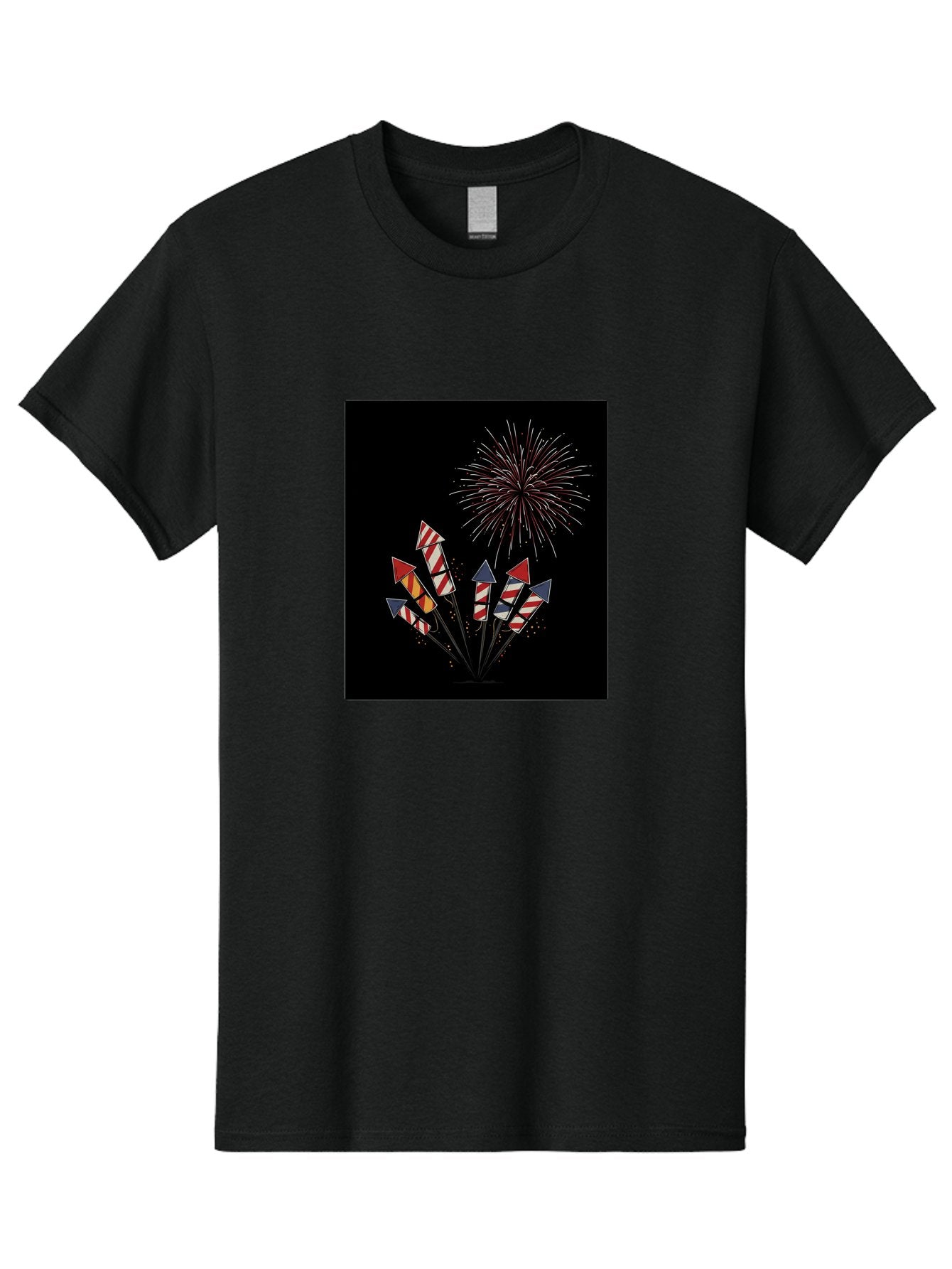 Fireworks Men'S Graphic Tee, 100% Cotton, Comfortable Casual Summer Wear, Machine Washable, Fireworks Explosion, Red White And Blue Fireworks, Festive Celebration, Patriotic Theme, 4Th Of July, Independence Day, Festive Atmosphere, Bad094