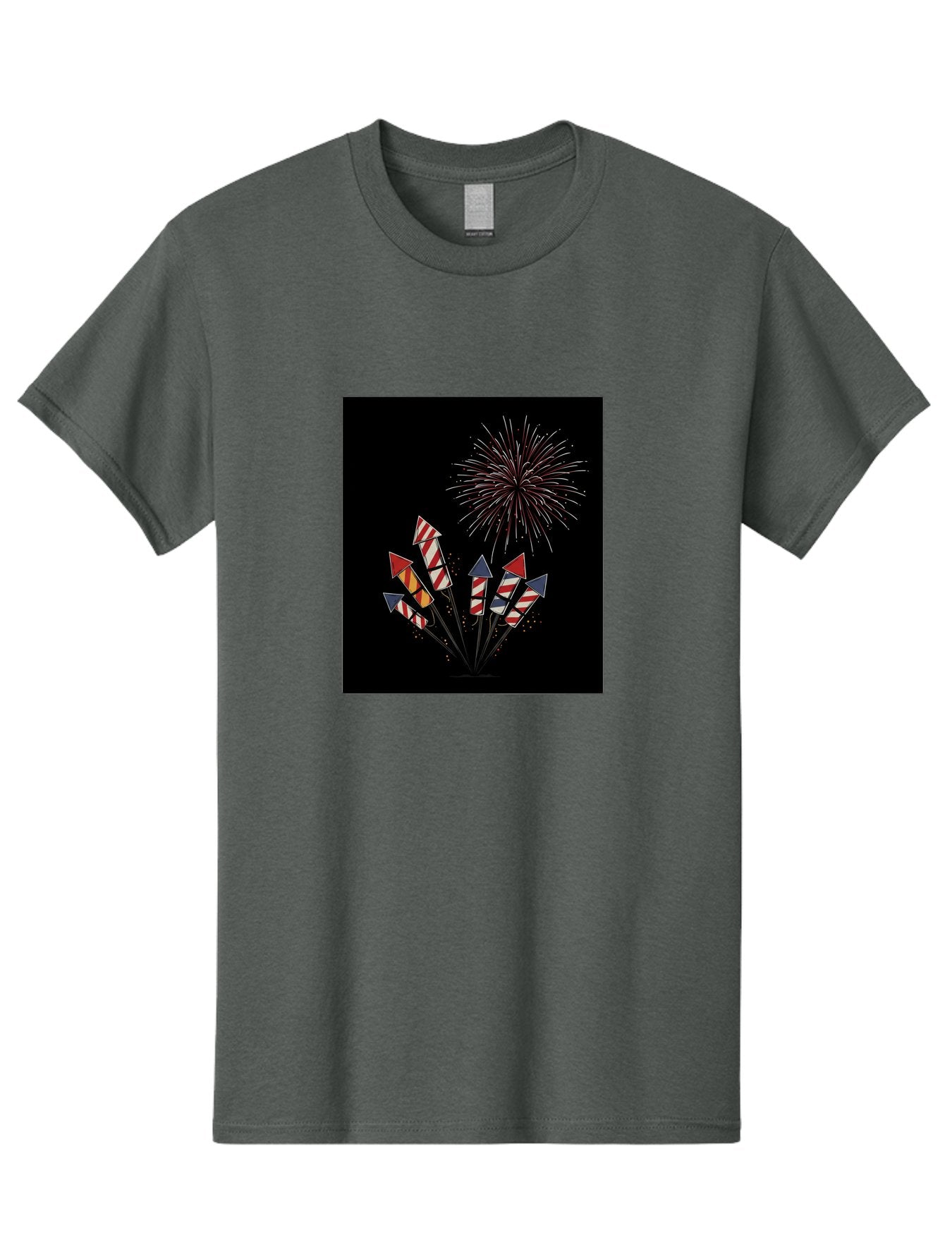 Fireworks Men'S Graphic Tee, 100% Cotton, Comfortable Casual Summer Wear, Machine Washable, Fireworks Explosion, Red White And Blue Fireworks, Festive Celebration, Patriotic Theme, 4Th Of July, Independence Day, Festive Atmosphere, Bad094