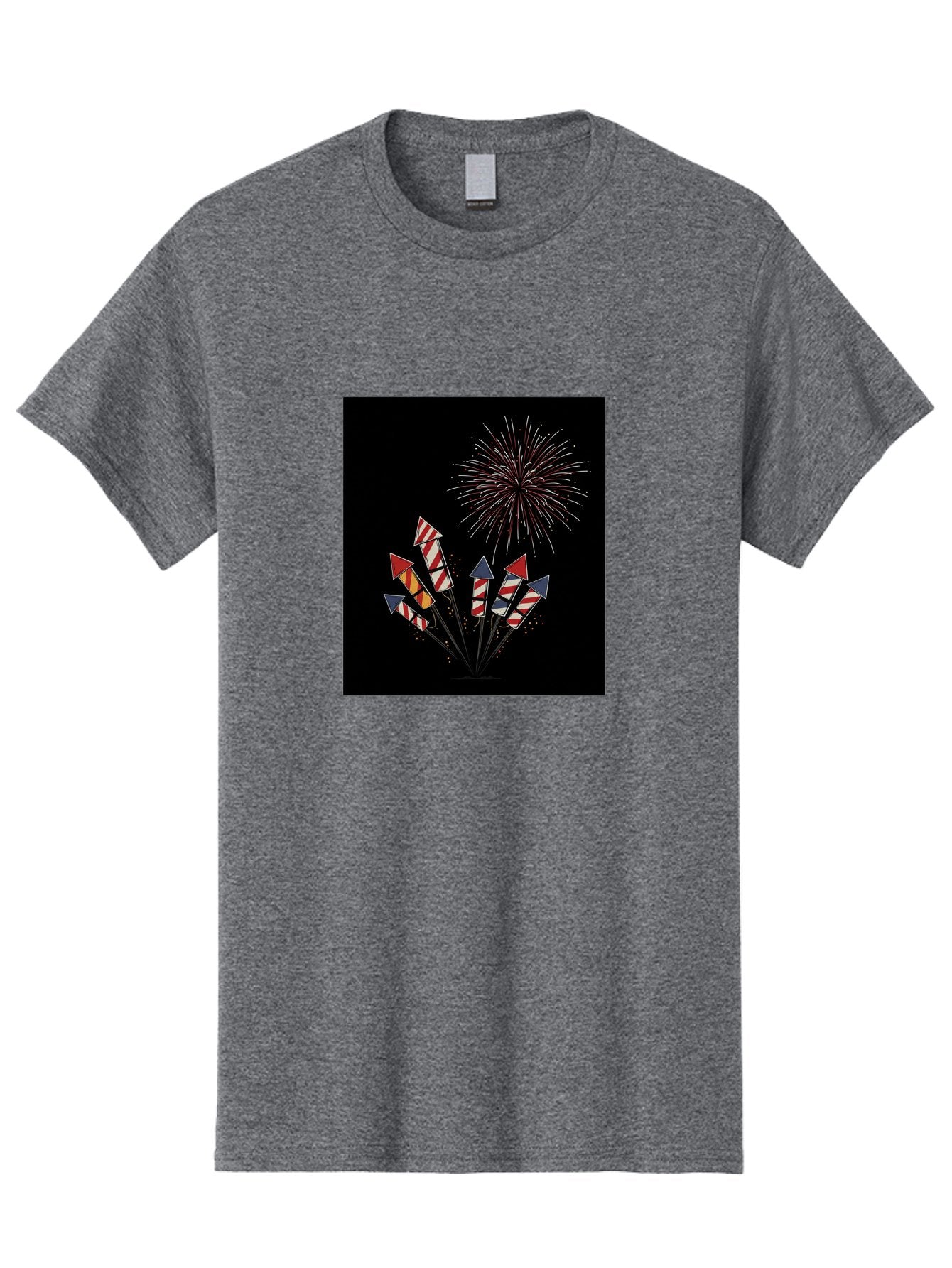 Fireworks Men'S Graphic Tee, 100% Cotton, Comfortable Casual Summer Wear, Machine Washable, Fireworks Explosion, Red White And Blue Fireworks, Festive Celebration, Patriotic Theme, 4Th Of July, Independence Day, Festive Atmosphere, Bad094 3