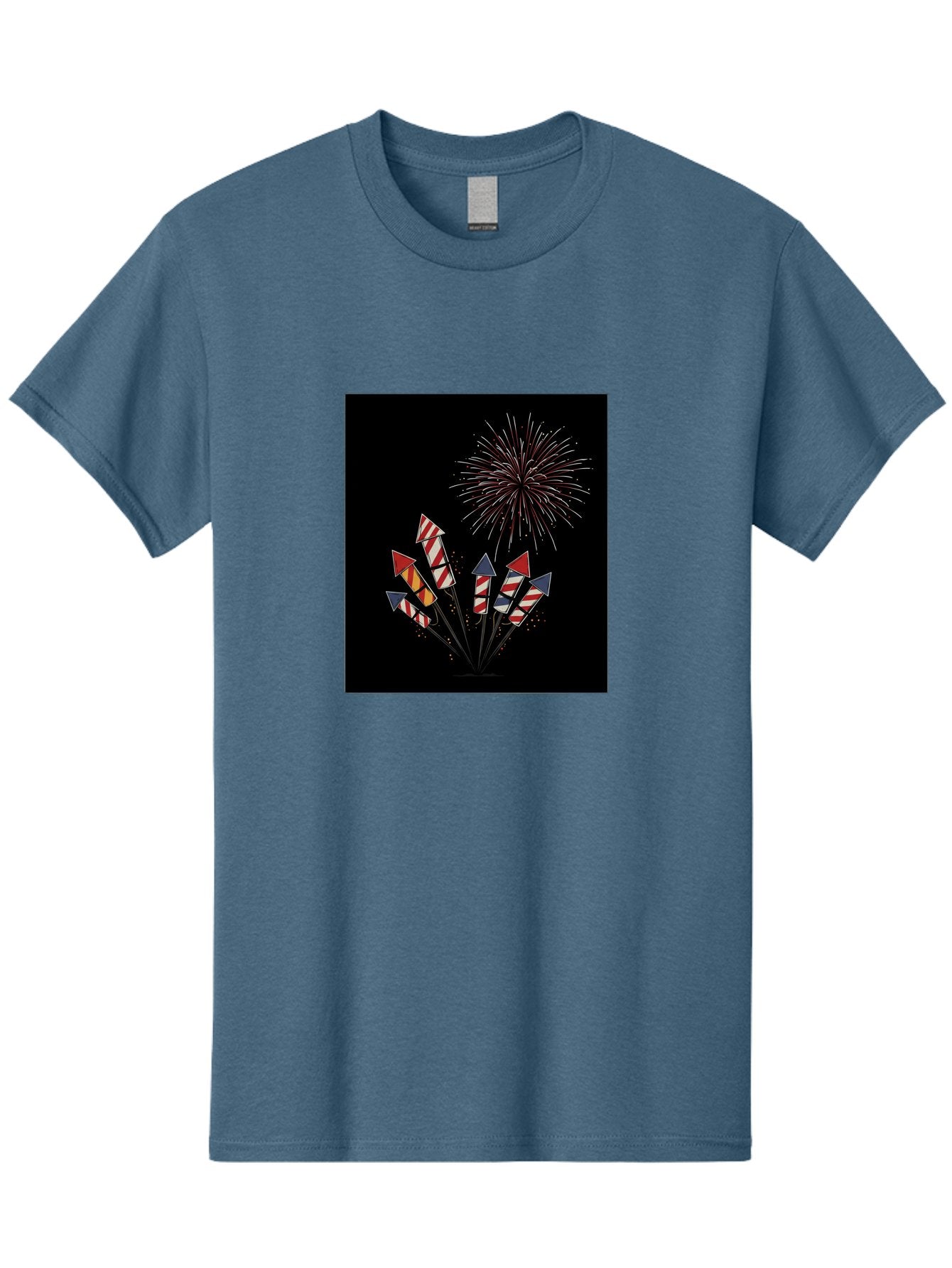 Fireworks Men'S Graphic Tee, 100% Cotton, Comfortable Casual Summer Wear, Machine Washable, Fireworks Explosion, Red White And Blue Fireworks, Festive Celebration, Patriotic Theme, 4Th Of July, Independence Day, Festive Atmosphere, Bad094 12
