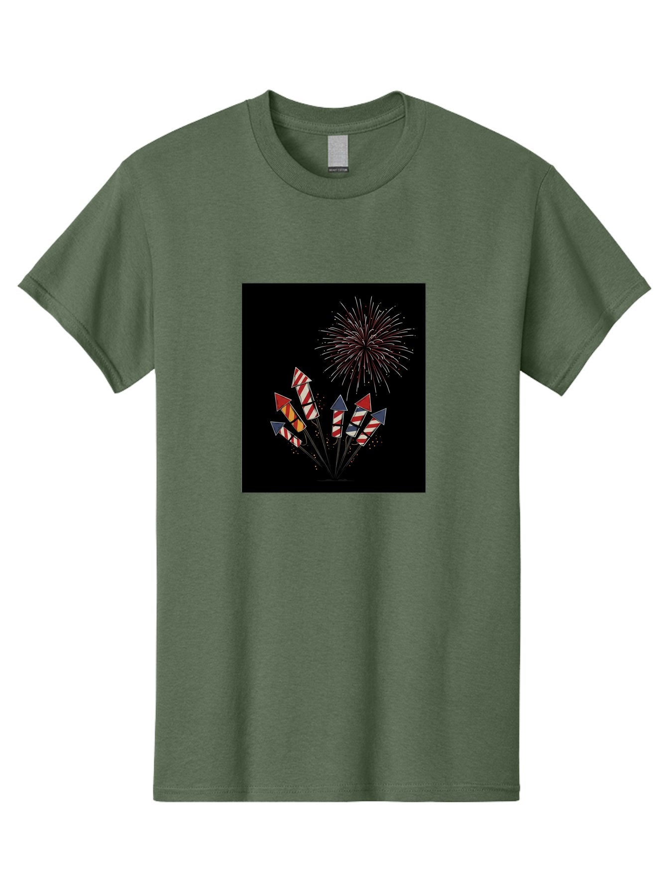 Fireworks Men'S Graphic Tee, 100% Cotton, Comfortable Casual Summer Wear, Machine Washable, Fireworks Explosion, Red White And Blue Fireworks, Festive Celebration, Patriotic Theme, 4Th Of July, Independence Day, Festive Atmosphere, Bad094 5