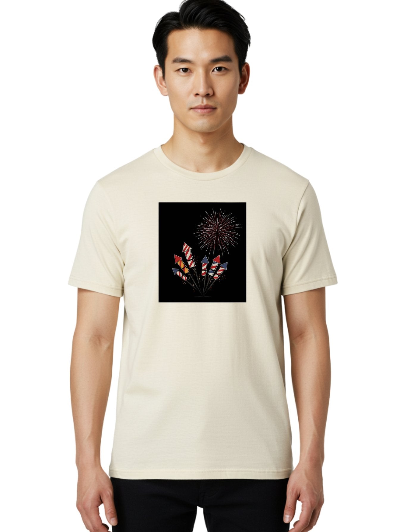 Fireworks Men'S Graphic Tee, 100% Cotton, Comfortable Casual Summer Wear, Machine Washable, Fireworks Explosion, Red White And Blue Fireworks, Festive Celebration, Patriotic Theme, 4Th Of July, Independence Day, Festive Atmosphere, Bad094 30