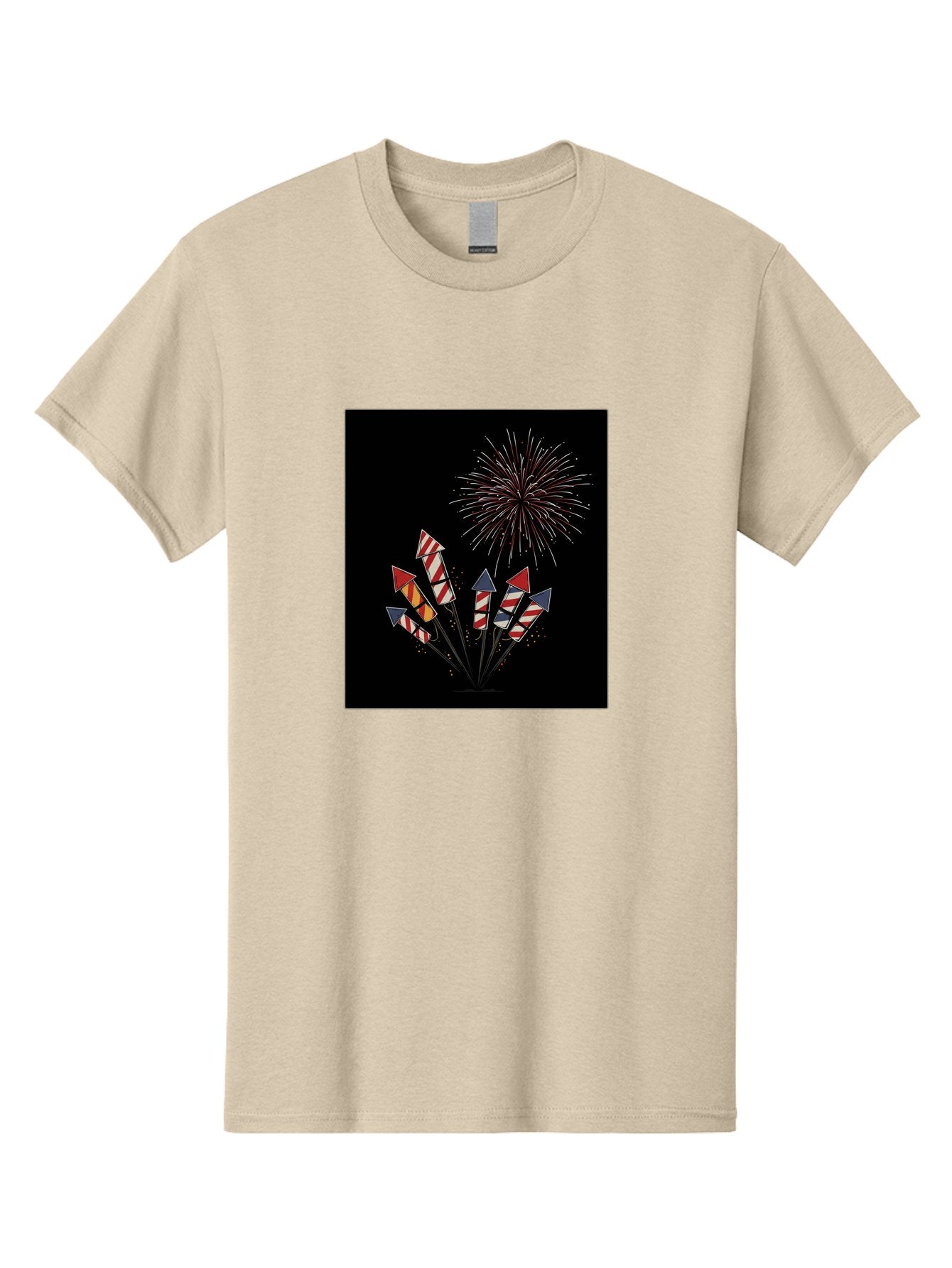 Fireworks Men'S Graphic Tee, 100% Cotton, Comfortable Casual Summer Wear, Machine Washable, Fireworks Explosion, Red White And Blue Fireworks, Festive Celebration, Patriotic Theme, 4Th Of July, Independence Day, Festive Atmosphere, Bad094 11