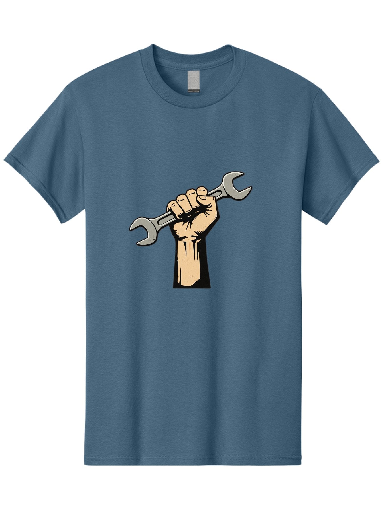 Fist-Holding-Wrench Men'S Graphic Tee, 100% Cotton, Comfortable Casual Summer Wear, Machine Washable, Hand Holding Wrench, Fist Grip, Hand Tool, Mechanic Symbol, Diy, Wrench Illustration, Labor, Hand Strength, Maintenance Bad096 8