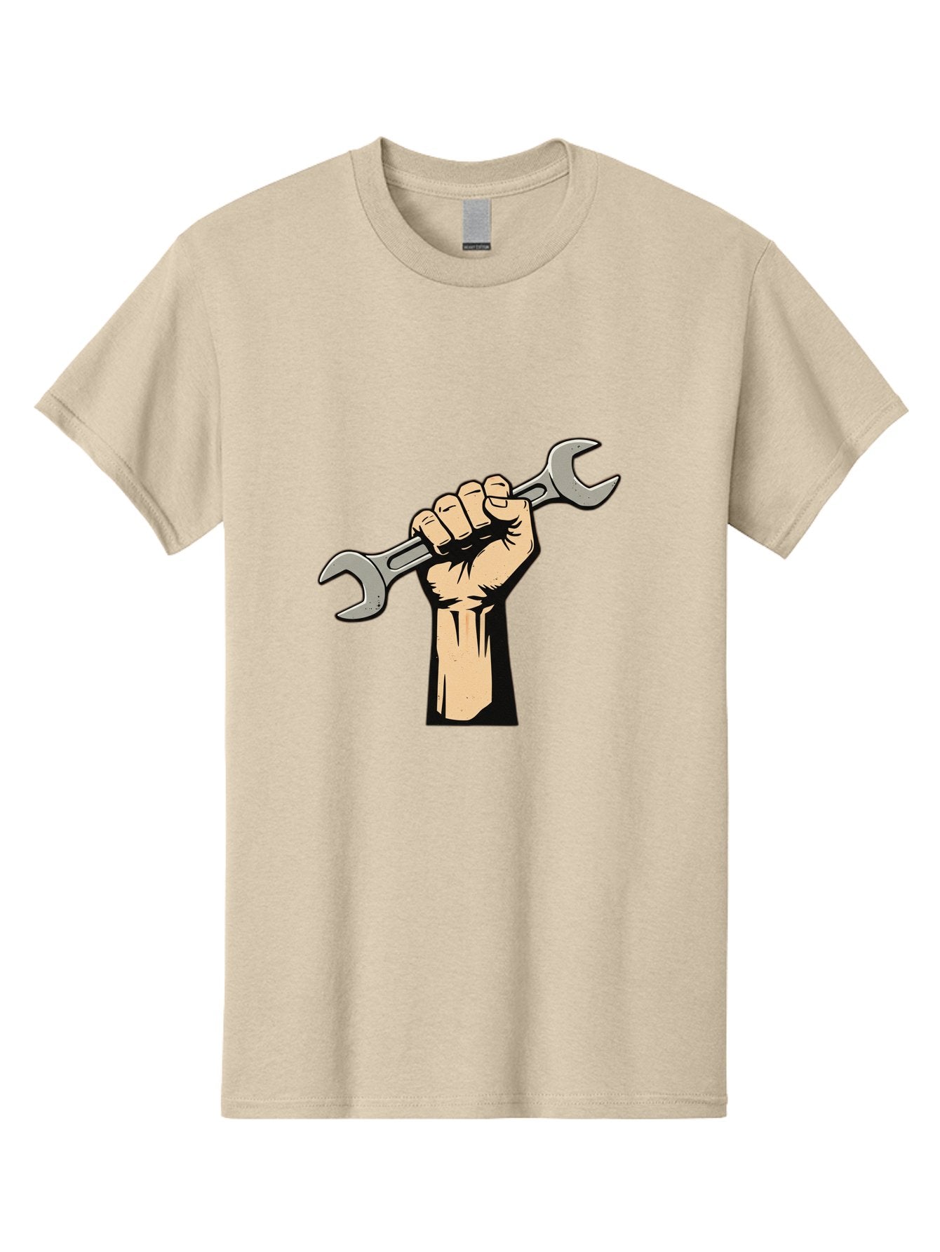 Fist-Holding-Wrench Men'S Graphic Tee, 100% Cotton, Comfortable Casual Summer Wear, Machine Washable, Hand Holding Wrench, Fist Grip, Hand Tool, Mechanic Symbol, Diy, Wrench Illustration, Labor, Hand Strength, Maintenance Bad096 4