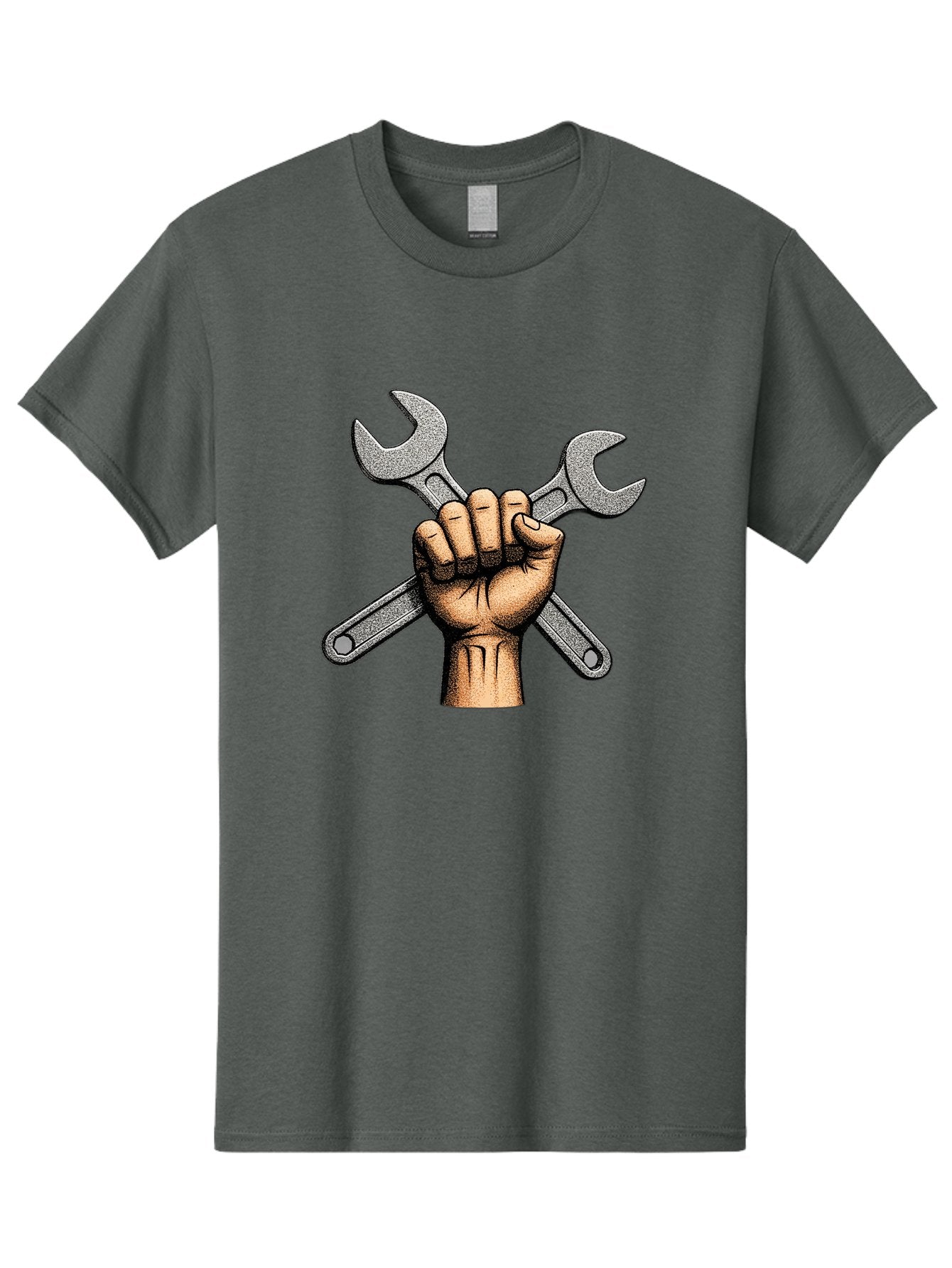 Fist-Holding-Wrenches Men'S Graphic Tee, 100% Cotton, Comfortable Casual Summer Wear, Machine Washable, Clenched Fist Holding Wrenches, Diy Tools, Repair Equipment, Handyman Symbols, Mechanic'S Hands, Maintenance Theme, Industrial Imagery Bad097