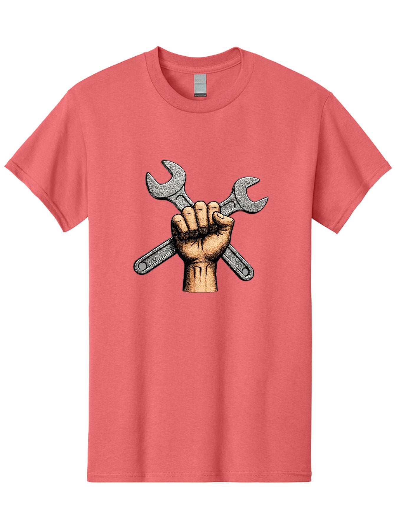 Fist-Holding-Wrenches Men'S Graphic Tee, 100% Cotton, Comfortable Casual Summer Wear, Machine Washable, Clenched Fist Holding Wrenches, Diy Tools, Repair Equipment, Handyman Symbols, Mechanic'S Hands, Maintenance Theme, Industrial Imagery Bad097 3