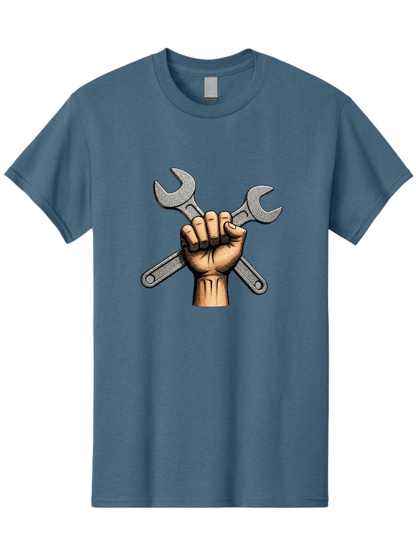 Fist-Holding-Wrenches Men'S Graphic Tee, 100% Cotton, Comfortable Casual Summer Wear, Machine Washable, Clenched Fist Holding Wrenches, Diy Tools, Repair Equipment, Handyman Symbols, Mechanic'S Hands, Maintenance Theme, Industrial Imagery Bad097 12