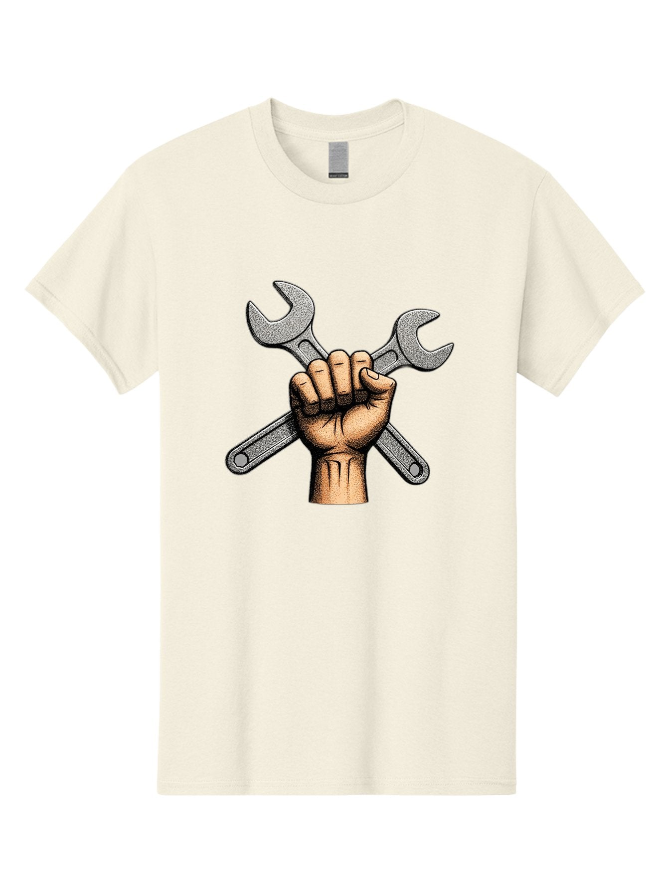 Fist-Holding-Wrenches Men'S Graphic Tee, 100% Cotton, Comfortable Casual Summer Wear, Machine Washable, Clenched Fist Holding Wrenches, Diy Tools, Repair Equipment, Handyman Symbols, Mechanic'S Hands, Maintenance Theme, Industrial Imagery Bad097