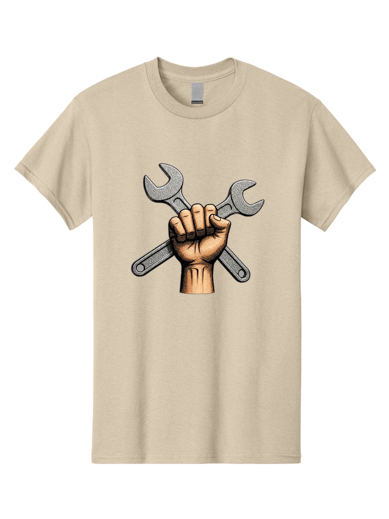 Fist-Holding-Wrenches Men'S Graphic Tee, 100% Cotton, Comfortable Casual Summer Wear, Machine Washable, Clenched Fist Holding Wrenches, Diy Tools, Repair Equipment, Handyman Symbols, Mechanic'S Hands, Maintenance Theme, Industrial Imagery Bad097 6