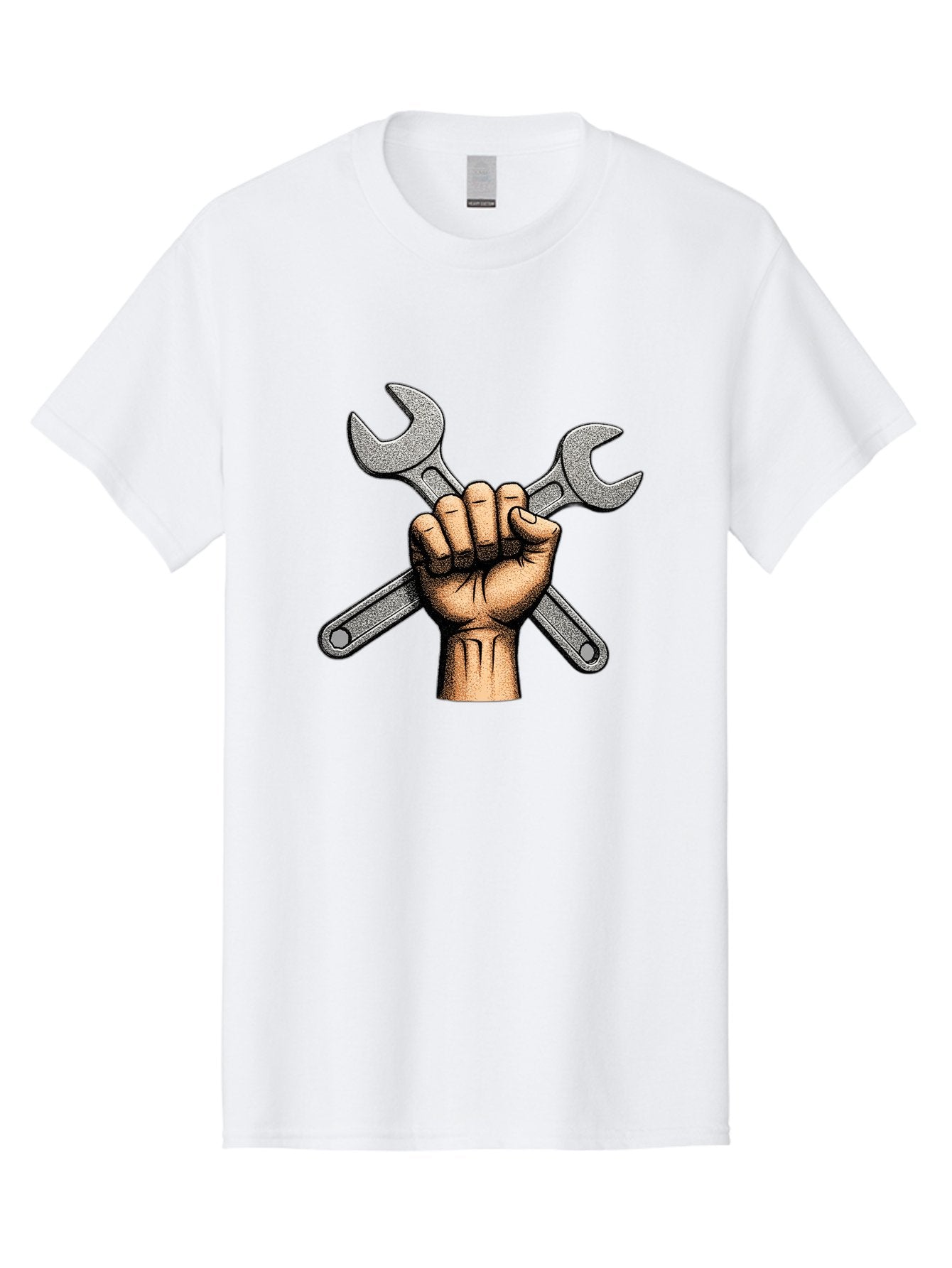 Fist-Holding-Wrenches Men'S Graphic Tee, 100% Cotton, Comfortable Casual Summer Wear, Machine Washable, Clenched Fist Holding Wrenches, Diy Tools, Repair Equipment, Handyman Symbols, Mechanic'S Hands, Maintenance Theme, Industrial Imagery Bad097 10