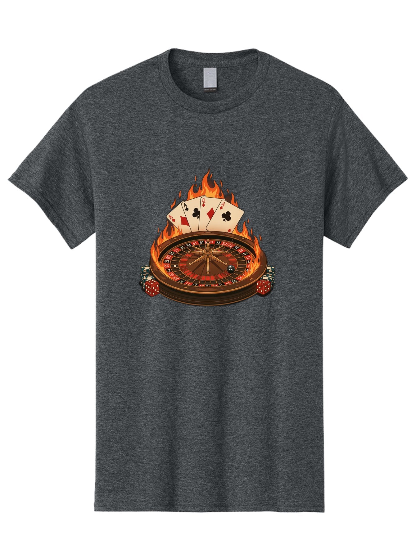 Flaming-Roulette Men'S Graphic Tee, 100% Cotton, Comfortable Casual Summer Wear, Machine Washable, Roulette Wheel, Casino Games, Playing Cards, Poker Chips, Flames, High Stakes, Game Of Chance, Betting, Casino Atmosphere, Luck Bad100 9