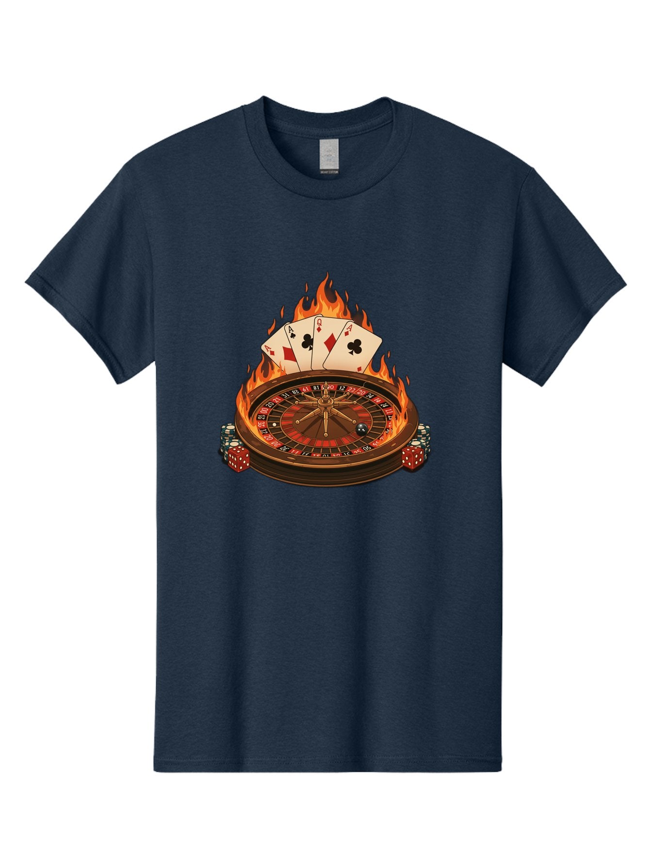 Flaming-Roulette Men'S Graphic Tee, 100% Cotton, Comfortable Casual Summer Wear, Machine Washable, Roulette Wheel, Casino Games, Playing Cards, Poker Chips, Flames, High Stakes, Game Of Chance, Betting, Casino Atmosphere, Luck Bad100 6
