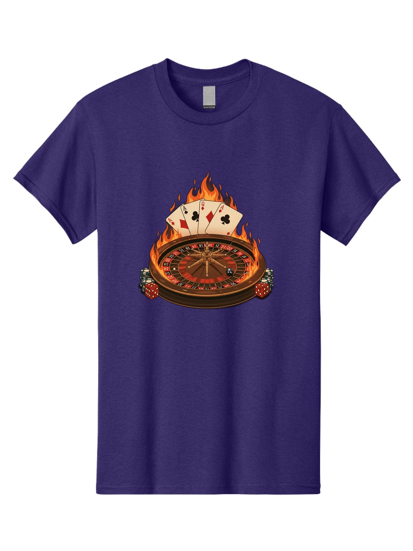 Flaming-Roulette Men'S Graphic Tee, 100% Cotton, Comfortable Casual Summer Wear, Machine Washable, Roulette Wheel, Casino Games, Playing Cards, Poker Chips, Flames, High Stakes, Game Of Chance, Betting, Casino Atmosphere, Luck Bad100 4