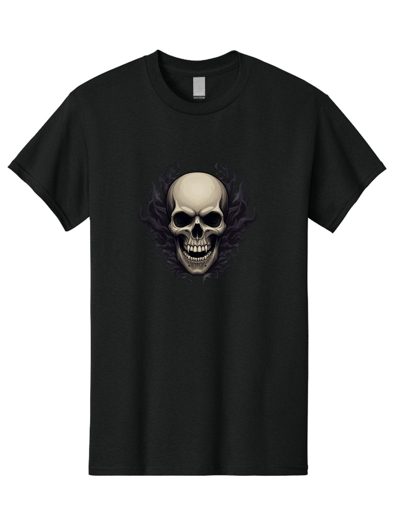 Flaming-Skull Men'S Graphic Tee, 100% Cotton, Comfortable Casual Summer Wear, Machine Washable, Skull With Flames, Grunge Style, Gothic Graphic, Horror Theme, Dark Art, Punk Rock, Edgy Design, Bold Imagery, Fiery Skull, Intense Graphics Bad101