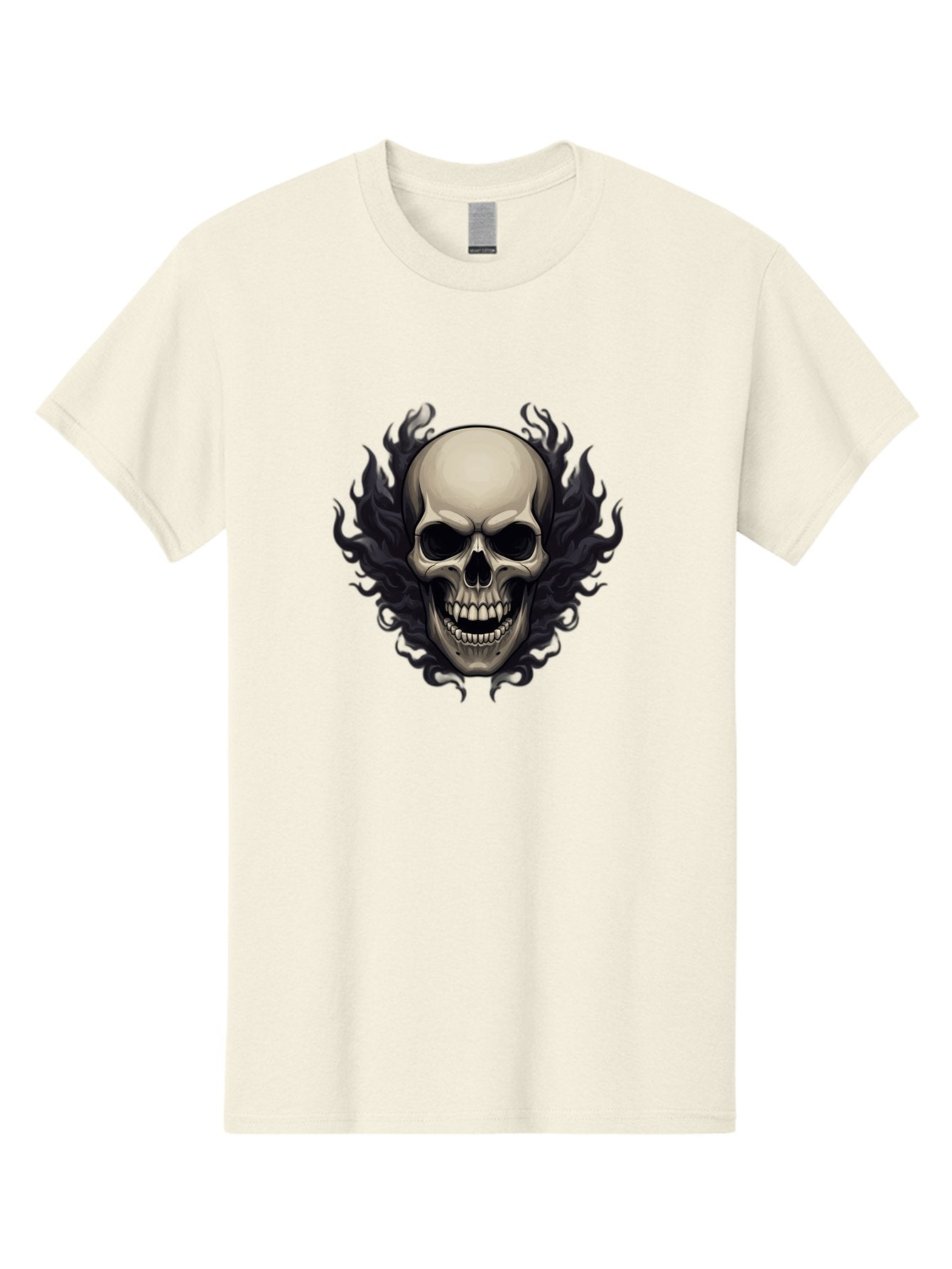 Flaming-Skull Men'S Graphic Tee, 100% Cotton, Comfortable Casual Summer Wear, Machine Washable, Skull With Flames, Grunge Style, Gothic Graphic, Horror Theme, Dark Art, Punk Rock, Edgy Design, Bold Imagery, Fiery Skull, Intense Graphics Bad101