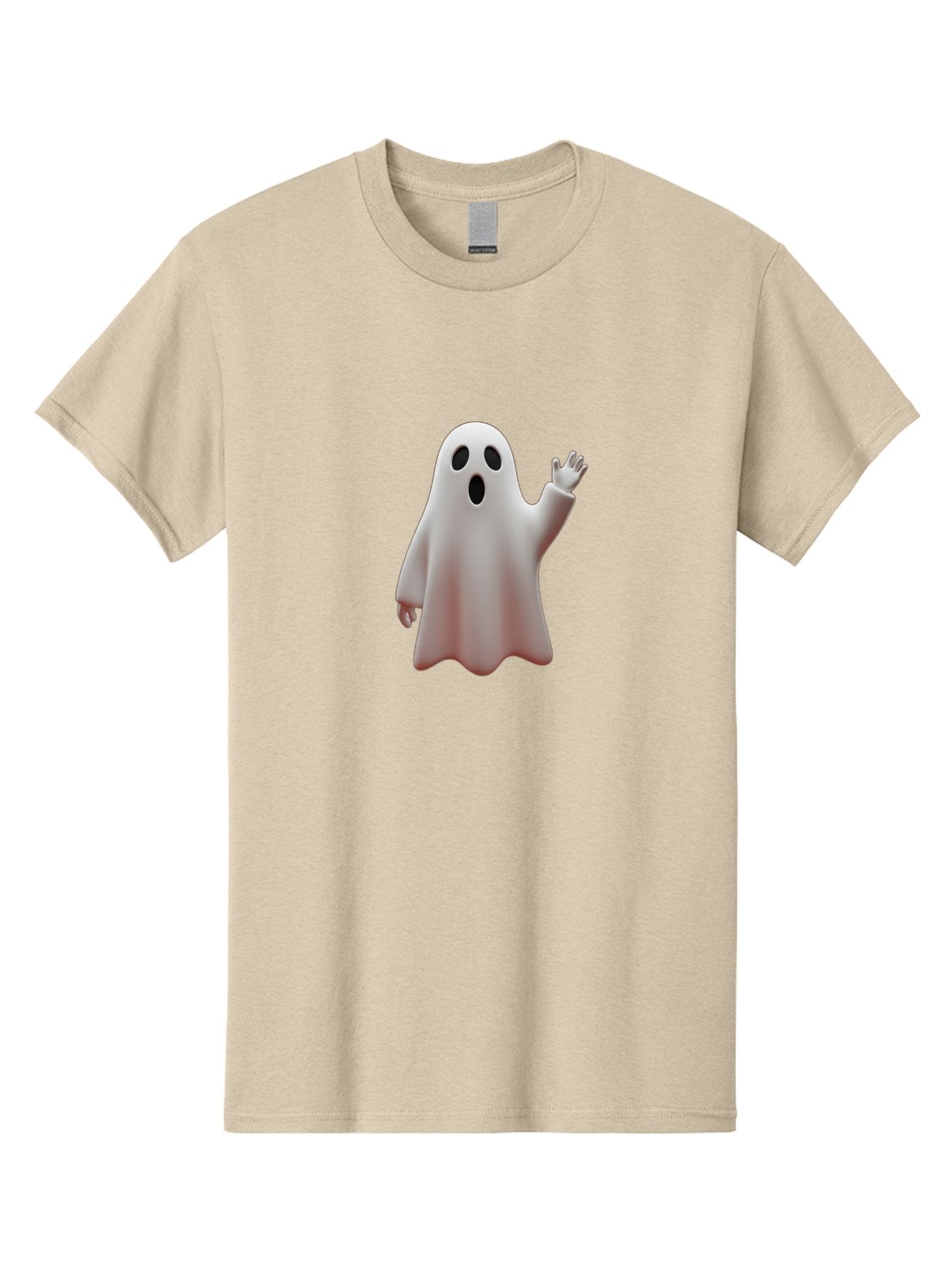 Floating-Ghost Men'S Graphic Tee, 100% Cotton, Comfortable Casual Summer Wear, Machine Washable, Cartoon Ghost, Friendly Ghost, White Ghost Character, Waving Hand, Surprised Expression, Halloween Character, 3D Illustration, Ghostly Figure Bad103 7