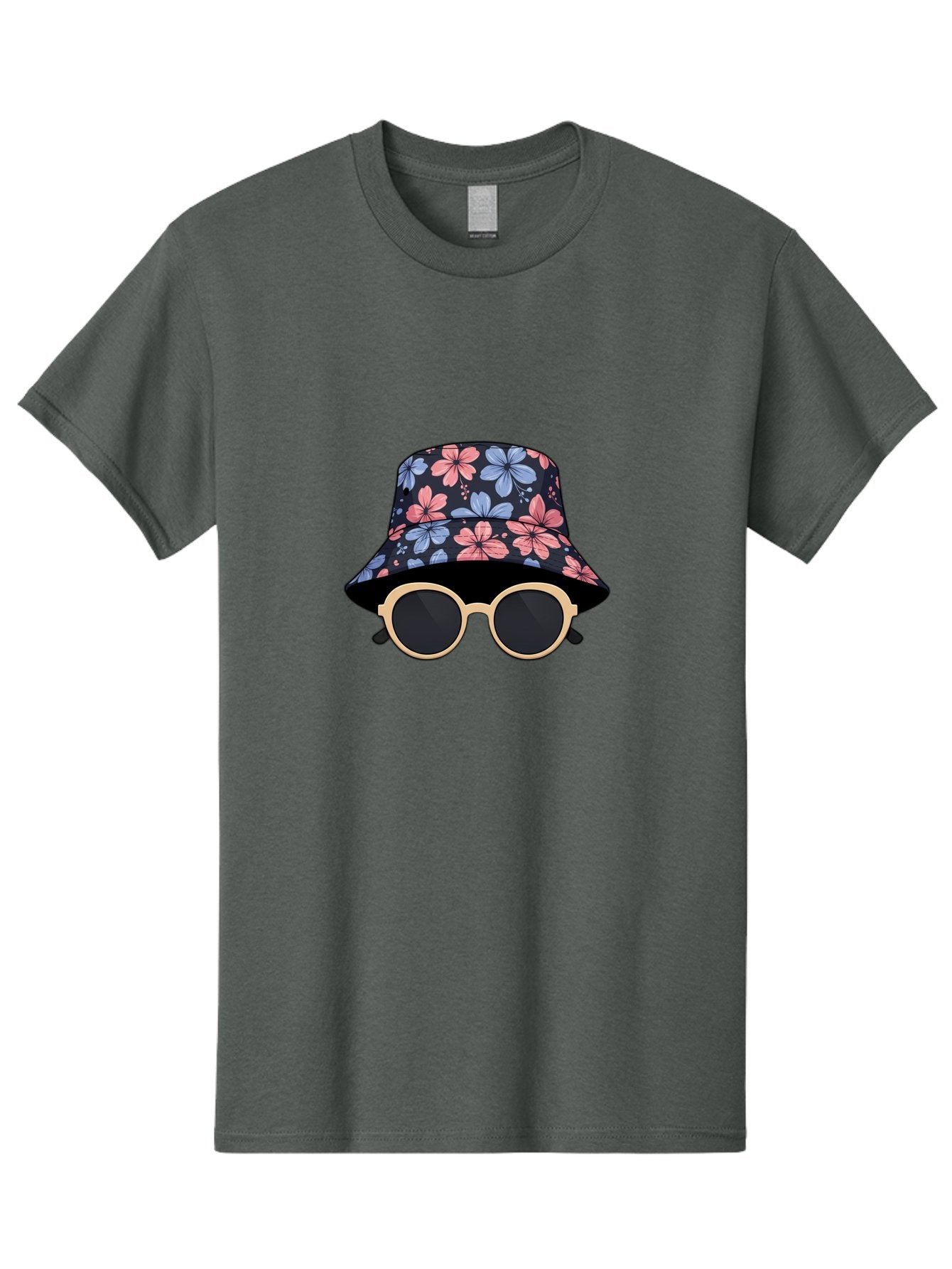 Floral-Bucket-Hat-And-Sunglasses Men'S Graphic Tee, 100% Cotton, Comfortable Casual Summer Wear, Machine Washable, Floral Bucket Hat, Sunglasses, Trendy Accessories, Fashion Statement, Summer Vibes, Stylish Hat, Cool Shades, Floral Pattern Bad104 4