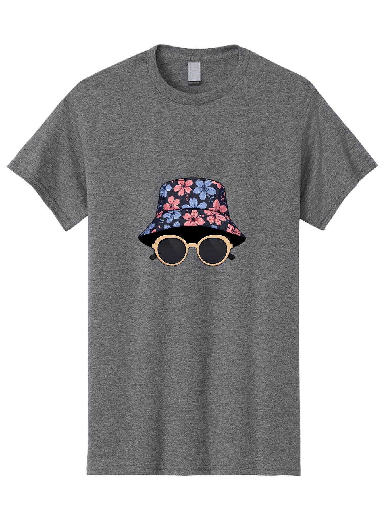 Floral-Bucket-Hat-And-Sunglasses Men'S Graphic Tee, 100% Cotton, Comfortable Casual Summer Wear, Machine Washable, Floral Bucket Hat, Sunglasses, Trendy Accessories, Fashion Statement, Summer Vibes, Stylish Hat, Cool Shades, Floral Pattern Bad104 14