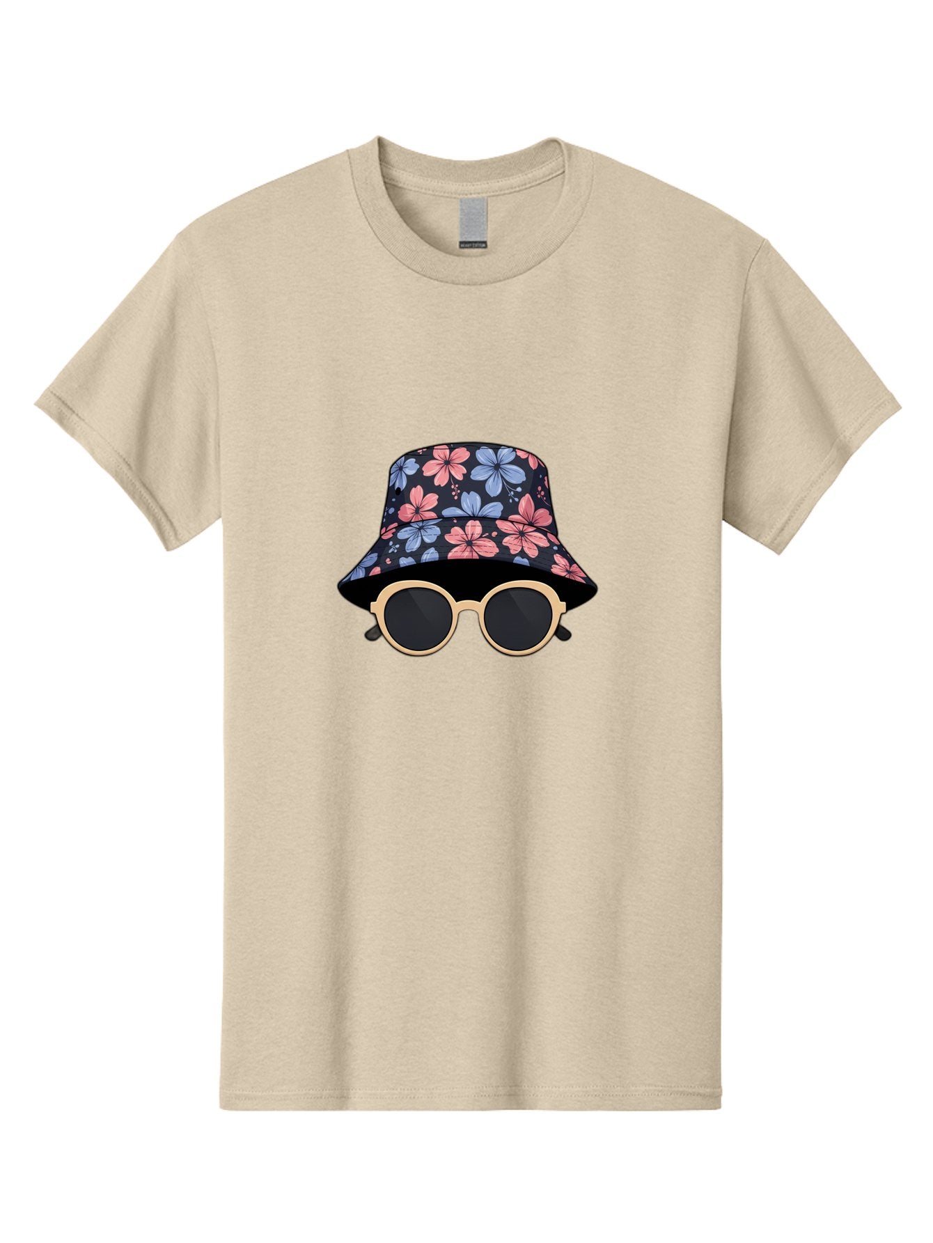 Floral-Bucket-Hat-And-Sunglasses Men'S Graphic Tee, 100% Cotton, Comfortable Casual Summer Wear, Machine Washable, Floral Bucket Hat, Sunglasses, Trendy Accessories, Fashion Statement, Summer Vibes, Stylish Hat, Cool Shades, Floral Pattern Bad104 3