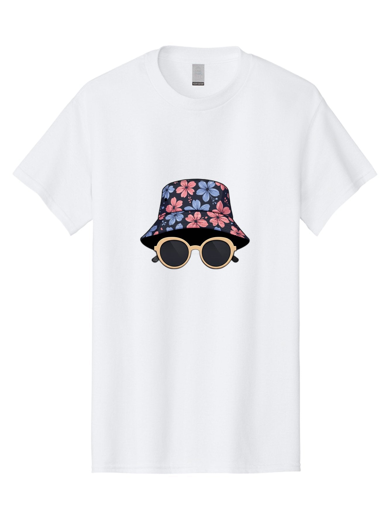 Floral-Bucket-Hat-And-Sunglasses Men'S Graphic Tee, 100% Cotton, Comfortable Casual Summer Wear, Machine Washable, Floral Bucket Hat, Sunglasses, Trendy Accessories, Fashion Statement, Summer Vibes, Stylish Hat, Cool Shades, Floral Pattern Bad104 13