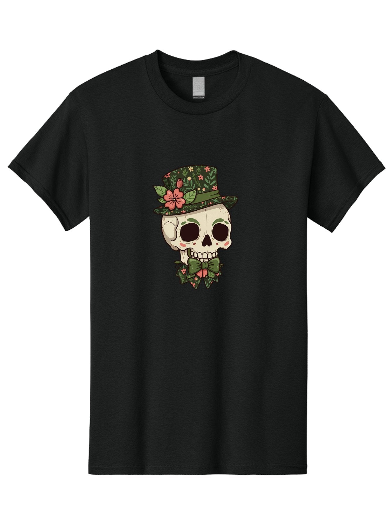 Floral-Skull Men'S Graphic Tee, 100% Cotton, Comfortable Casual Summer Wear, Machine Washable, Skull With Hat, Floral Pattern, Bow Tie, Sugar Skull, Day Of The Dead, Gothic Chic, Floral Accessories, Vintage Style Bad106 12