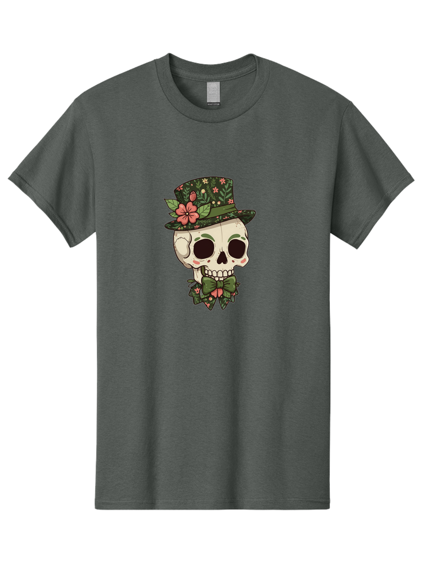 Floral-Skull Men'S Graphic Tee, 100% Cotton, Comfortable Casual Summer Wear, Machine Washable, Skull With Hat, Floral Pattern, Bow Tie, Sugar Skull, Day Of The Dead, Gothic Chic, Floral Accessories, Vintage Style Bad106 10