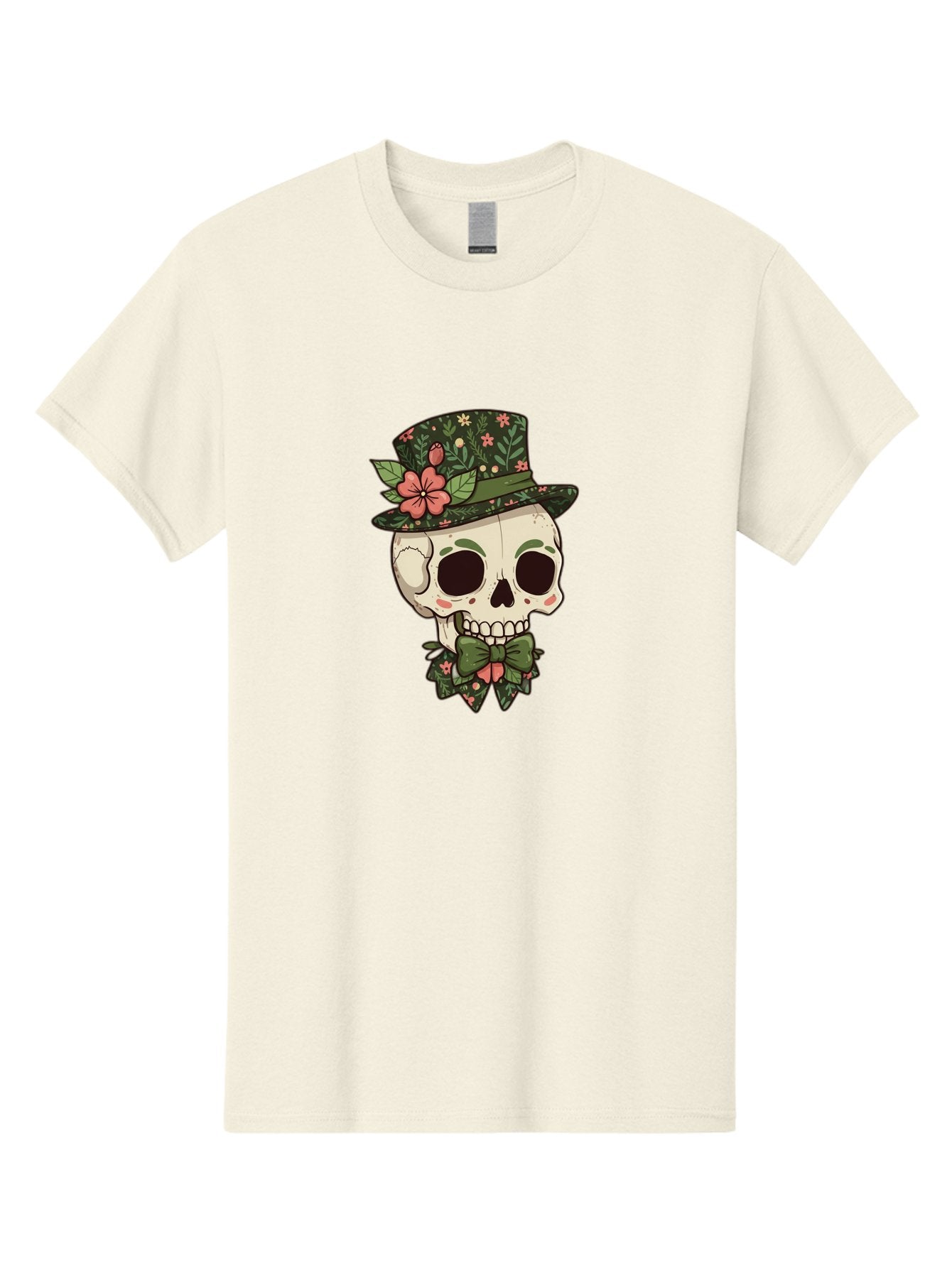 Floral-Skull Men'S Graphic Tee, 100% Cotton, Comfortable Casual Summer Wear, Machine Washable, Skull With Hat, Floral Pattern, Bow Tie, Sugar Skull, Day Of The Dead, Gothic Chic, Floral Accessories, Vintage Style Bad106 6