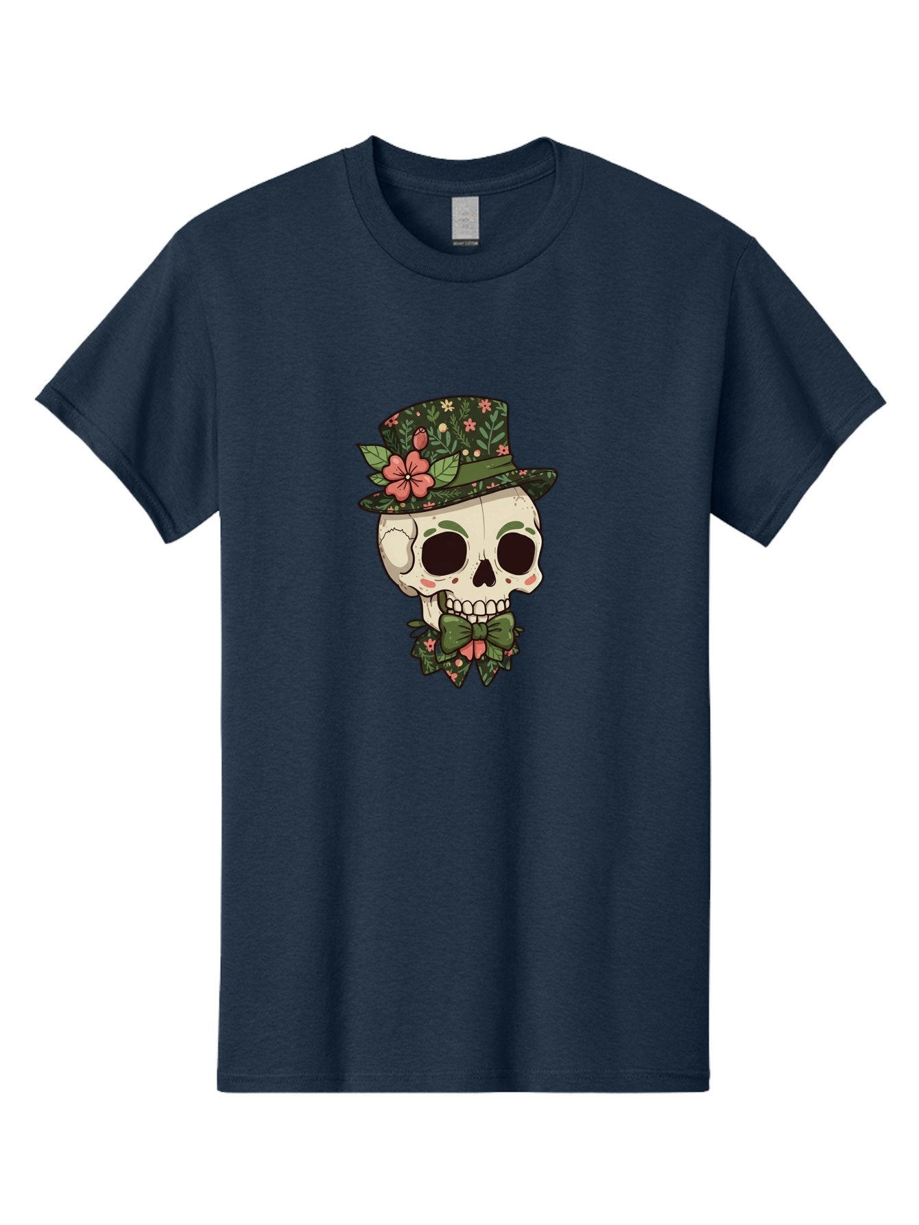 Floral-Skull Men'S Graphic Tee, 100% Cotton, Comfortable Casual Summer Wear, Machine Washable, Skull With Hat, Floral Pattern, Bow Tie, Sugar Skull, Day Of The Dead, Gothic Chic, Floral Accessories, Vintage Style Bad106 9
